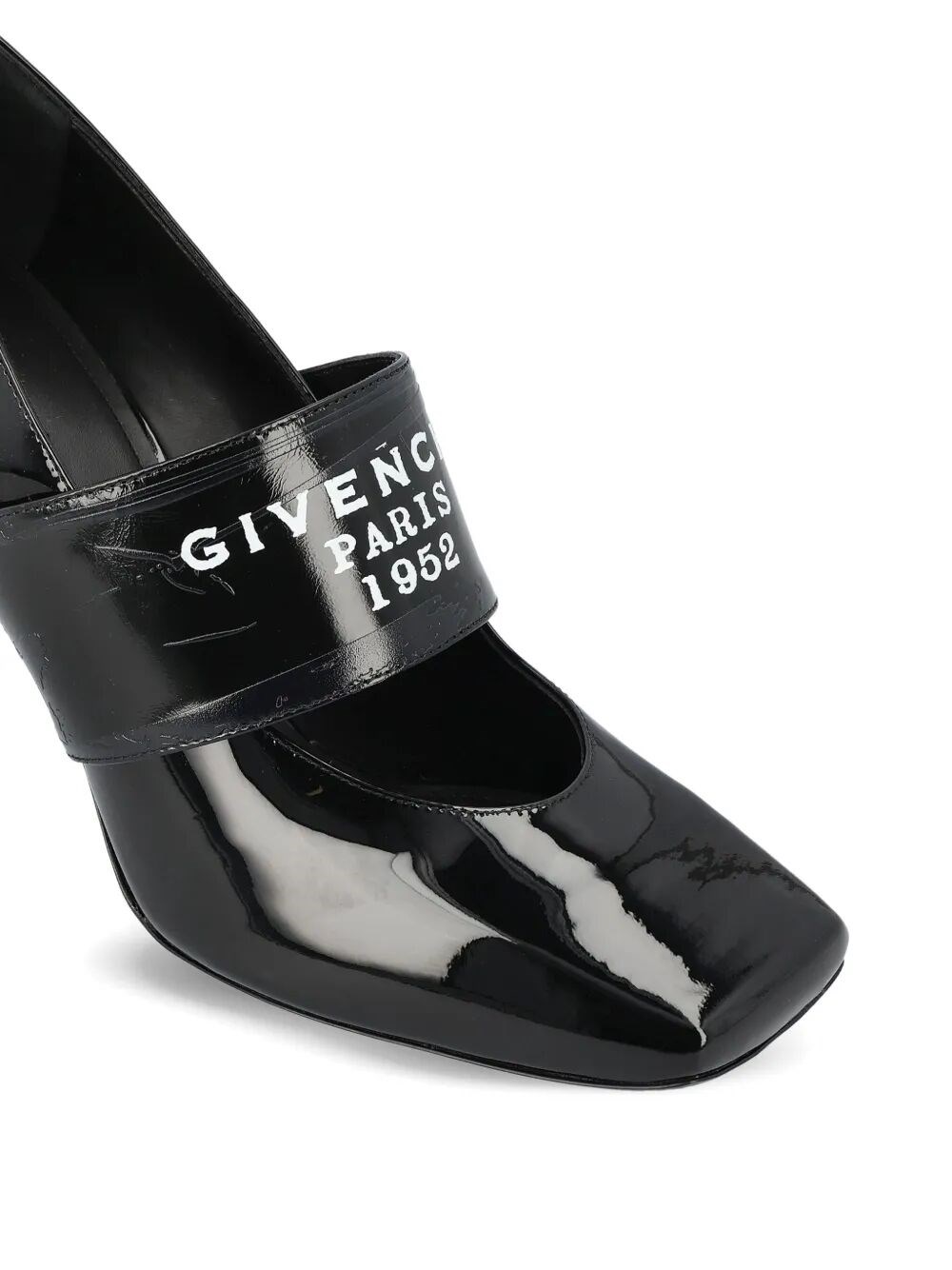 GIVENCHY TAPE SLICED SQUARE PUMPS IN PATENT LEATHER