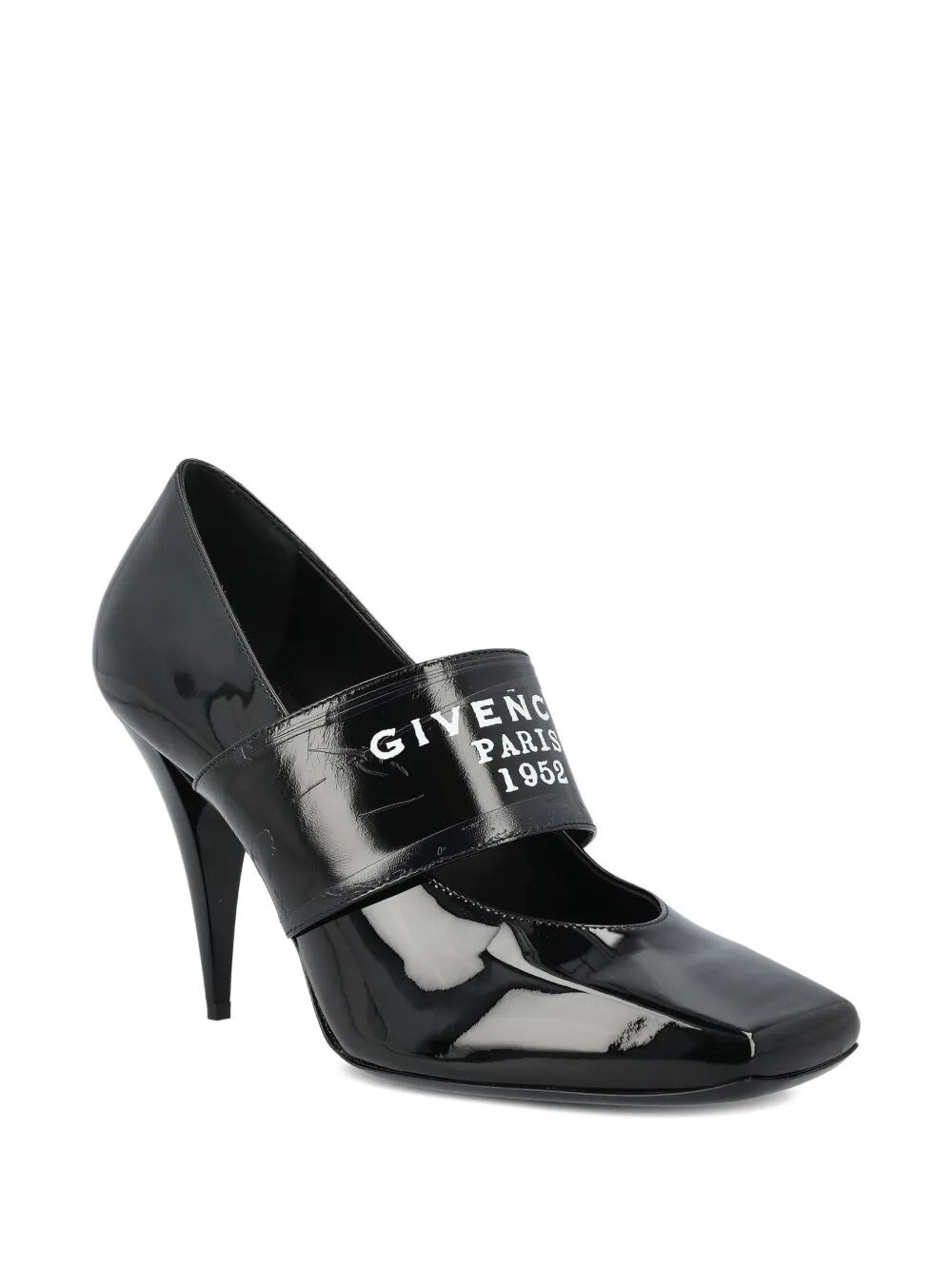 GIVENCHY TAPE SLICED SQUARE PUMPS IN PATENT LEATHER