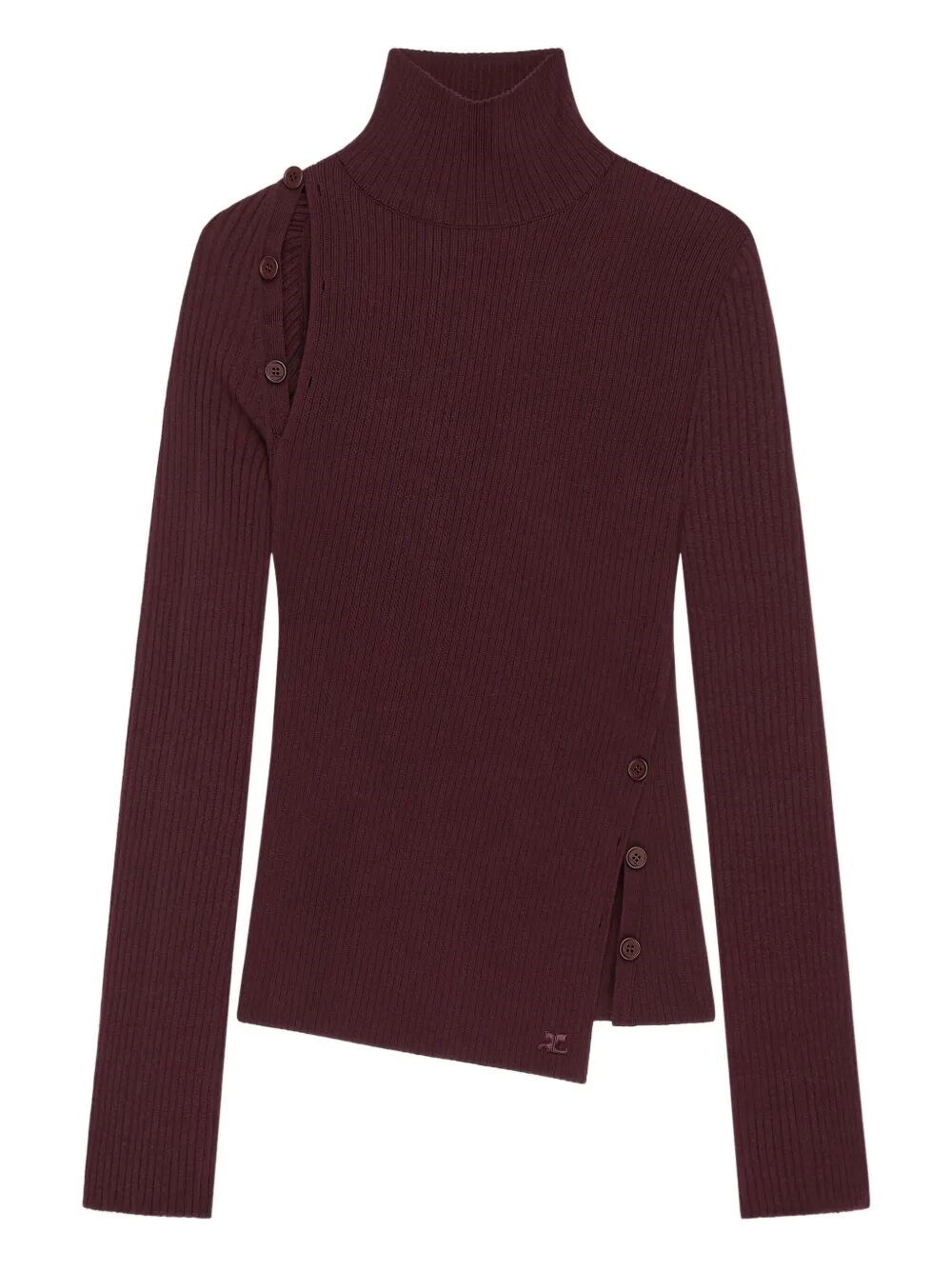 Courrèges Oblique Butonned Mockneck Sweater Clothing In Red