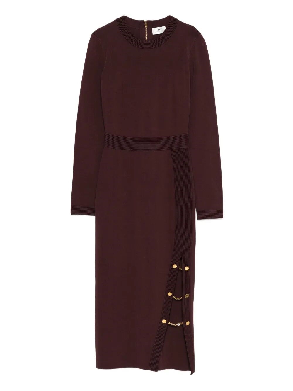 Elisabetta Franchi Short Ribbed Dress With Chain ??decoration In Red