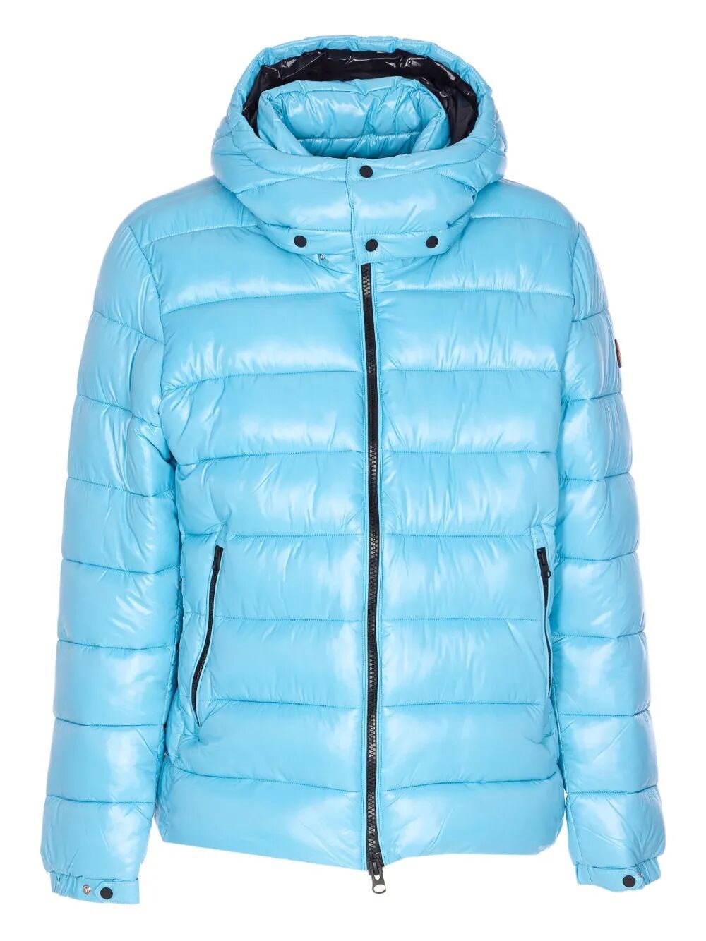 Save The Duck Florian Down Jacket With Lacquered Finish And Removable Hood In Blue