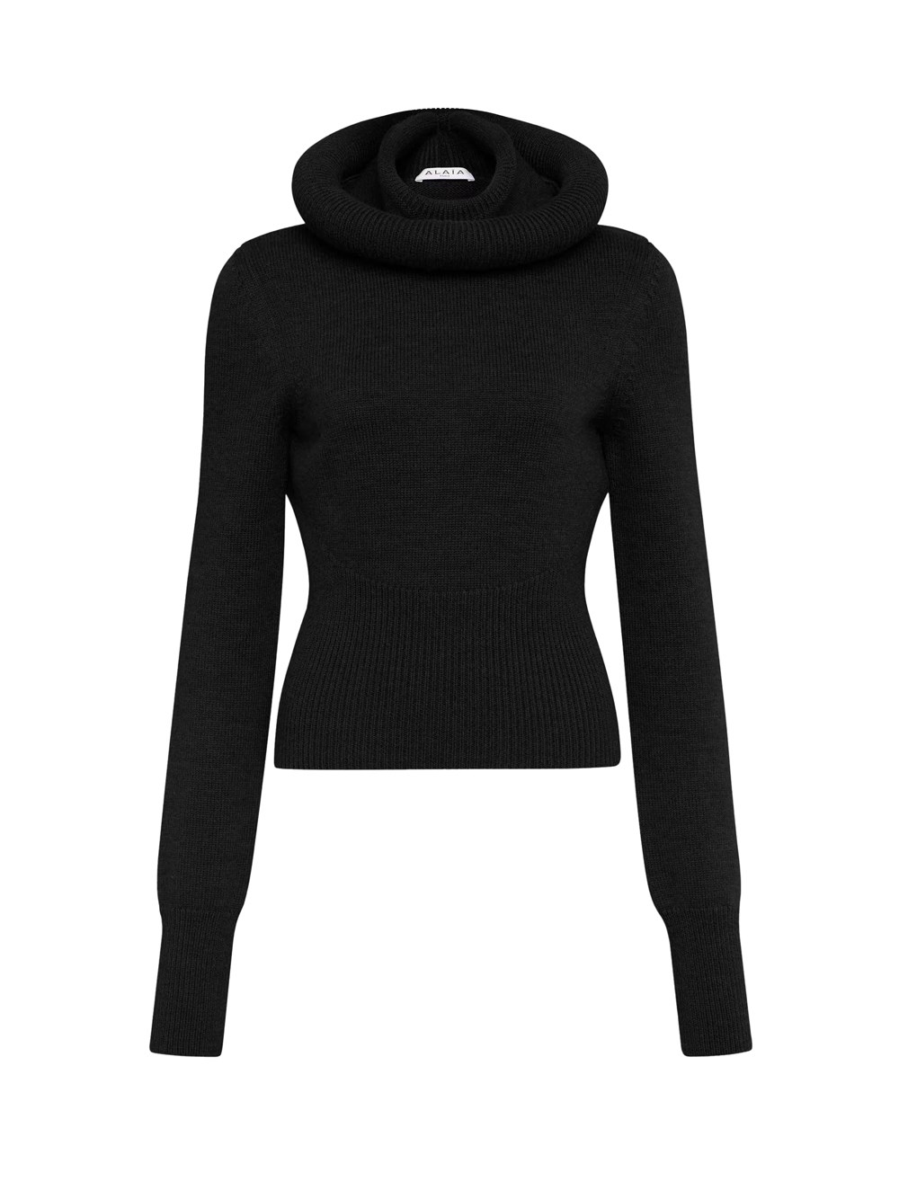 Alaïa Ribbed Sweater With Sculptural Hoodie Clothing In Black