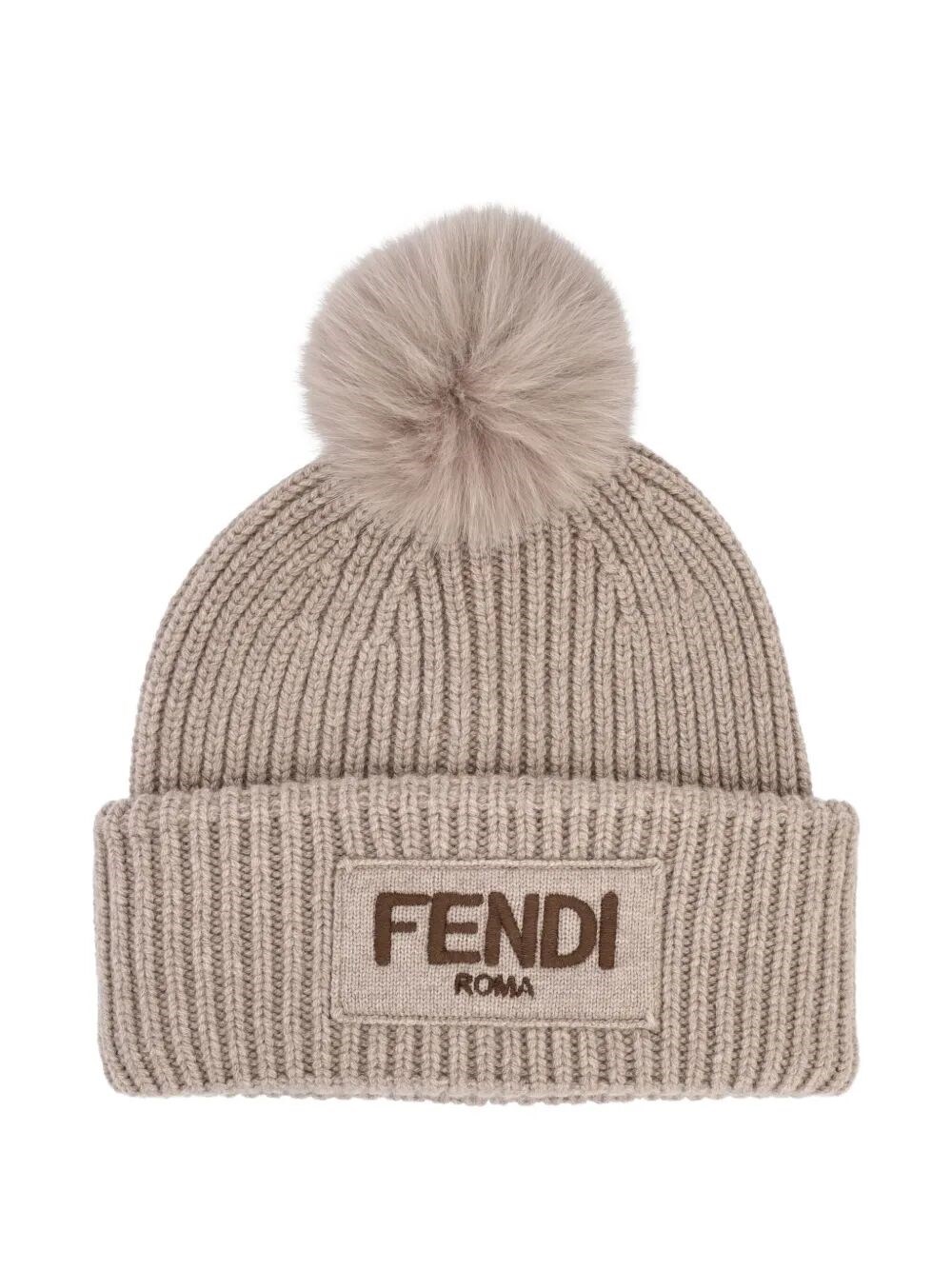 Fendi Knitted Beanie With Pom Detail In Nude