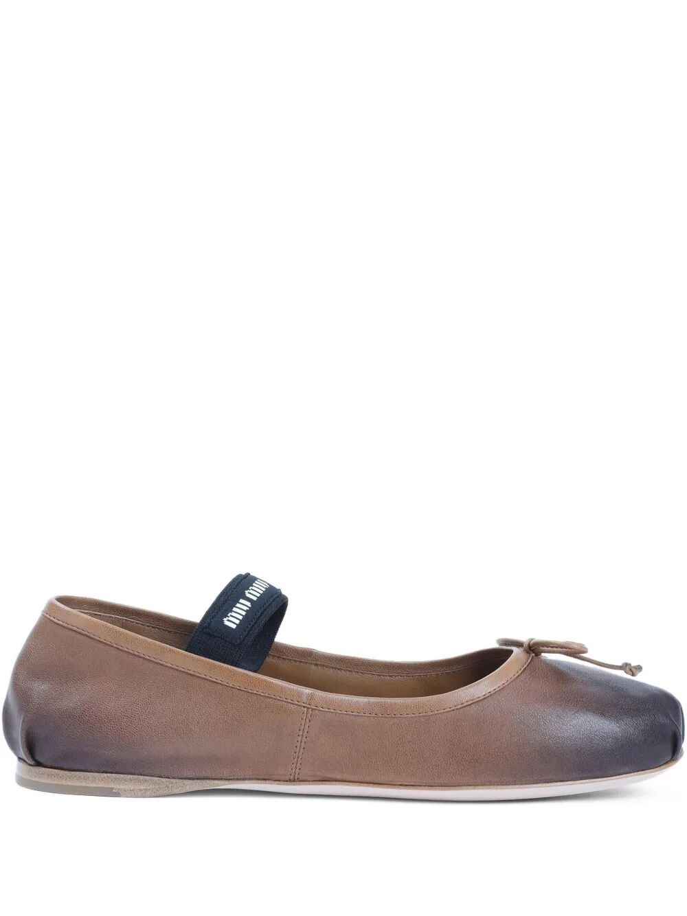 Miu Miu Gradient Brown Lamb Leather Ballet Flats With Bow Detail In Brown