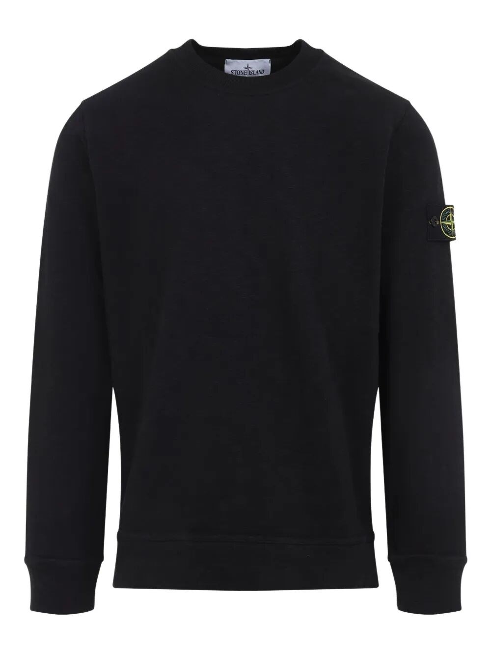 Stone Island Organic Cotton Crew Neck Sweater With English Ribs Knitwear Blue In Black