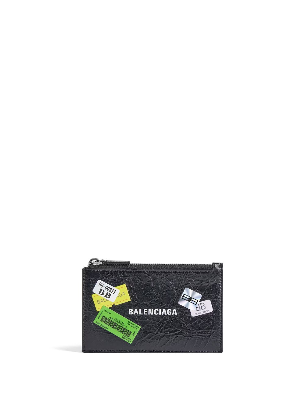 Balenciaga Coin And Card Holder In Arena Leather With Multicolor Printed Stickers Accessories In Blue