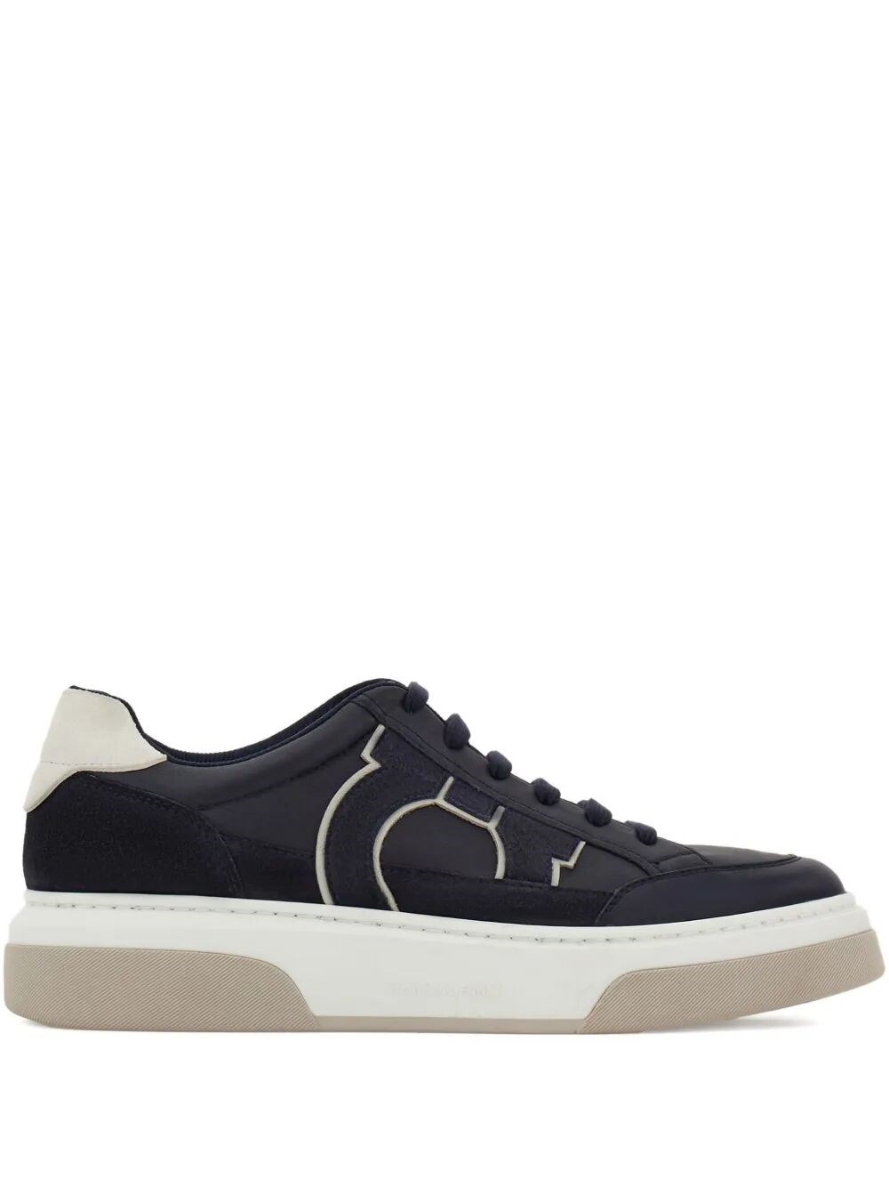 Ferragamo Cassina Gan2 Leather Sneakers With Suede Details In Blue