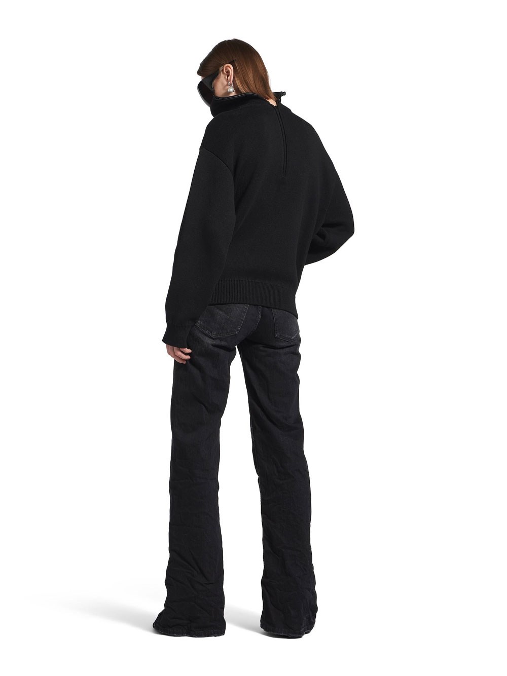 CRINKLED EFFECT WIDE LEG JEANS WITH WASHED AND WORN-OUT DETAILS