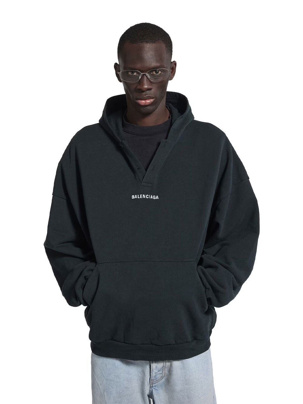 BALENCIAGA BACK FADED FLEECE POLO HOODIE