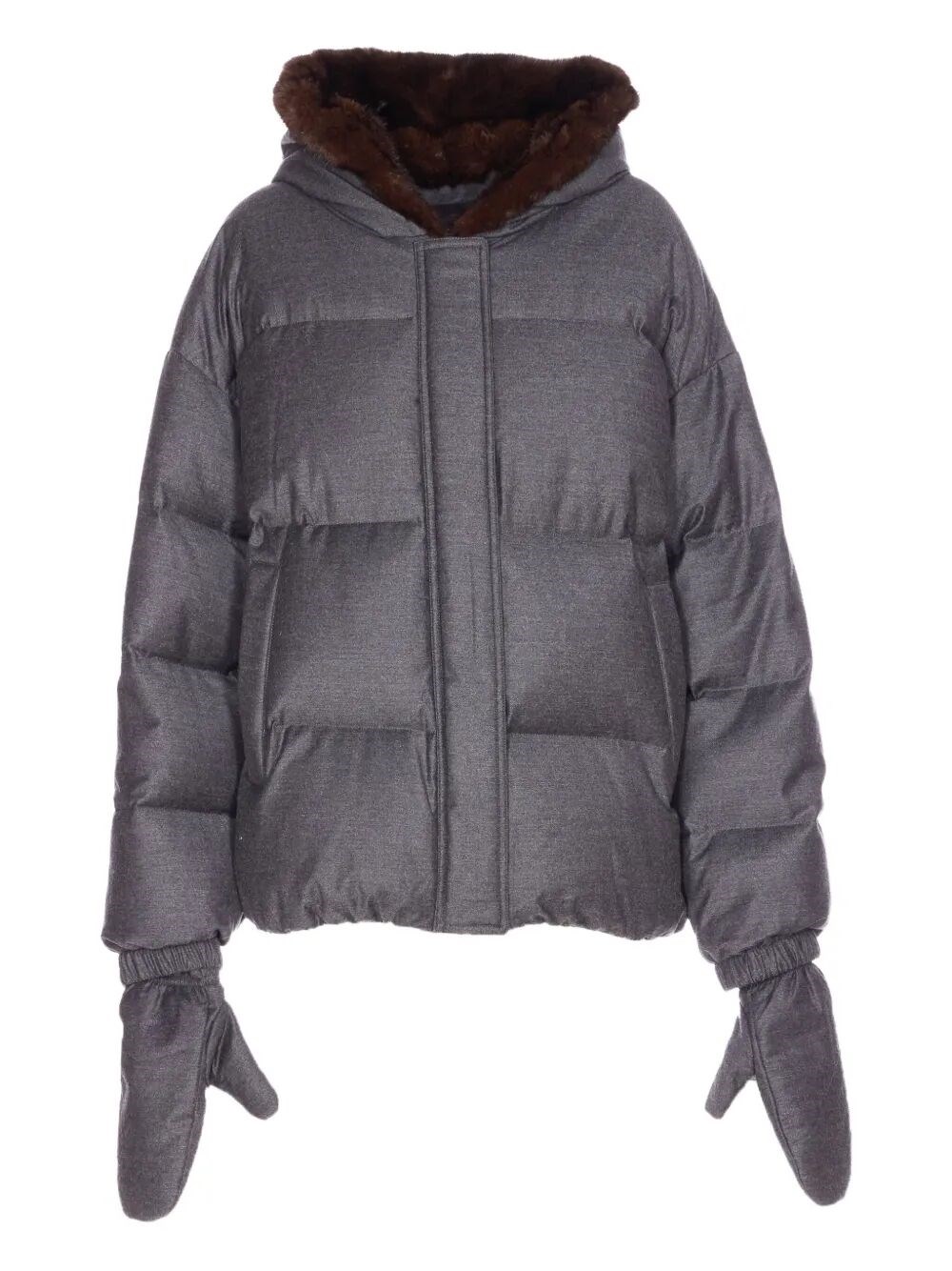 Yves Salomon Wool Short Down Jacket With Fur Hood Clothing In Gray