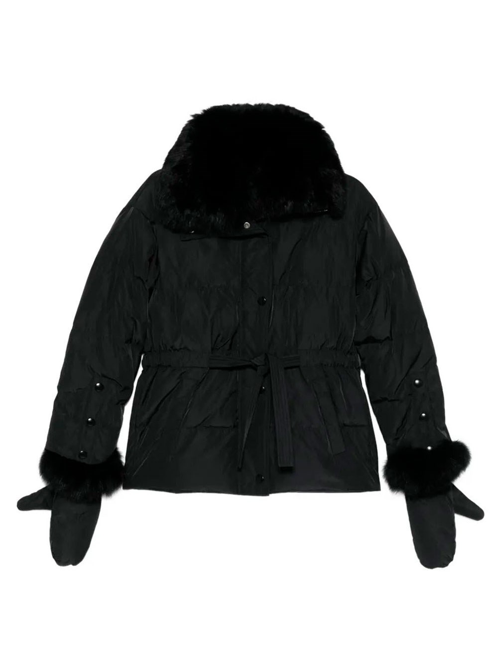 Yves Salomon Doudoune Short Down Jacket With Fur Inserts And Belt Clothing In Black