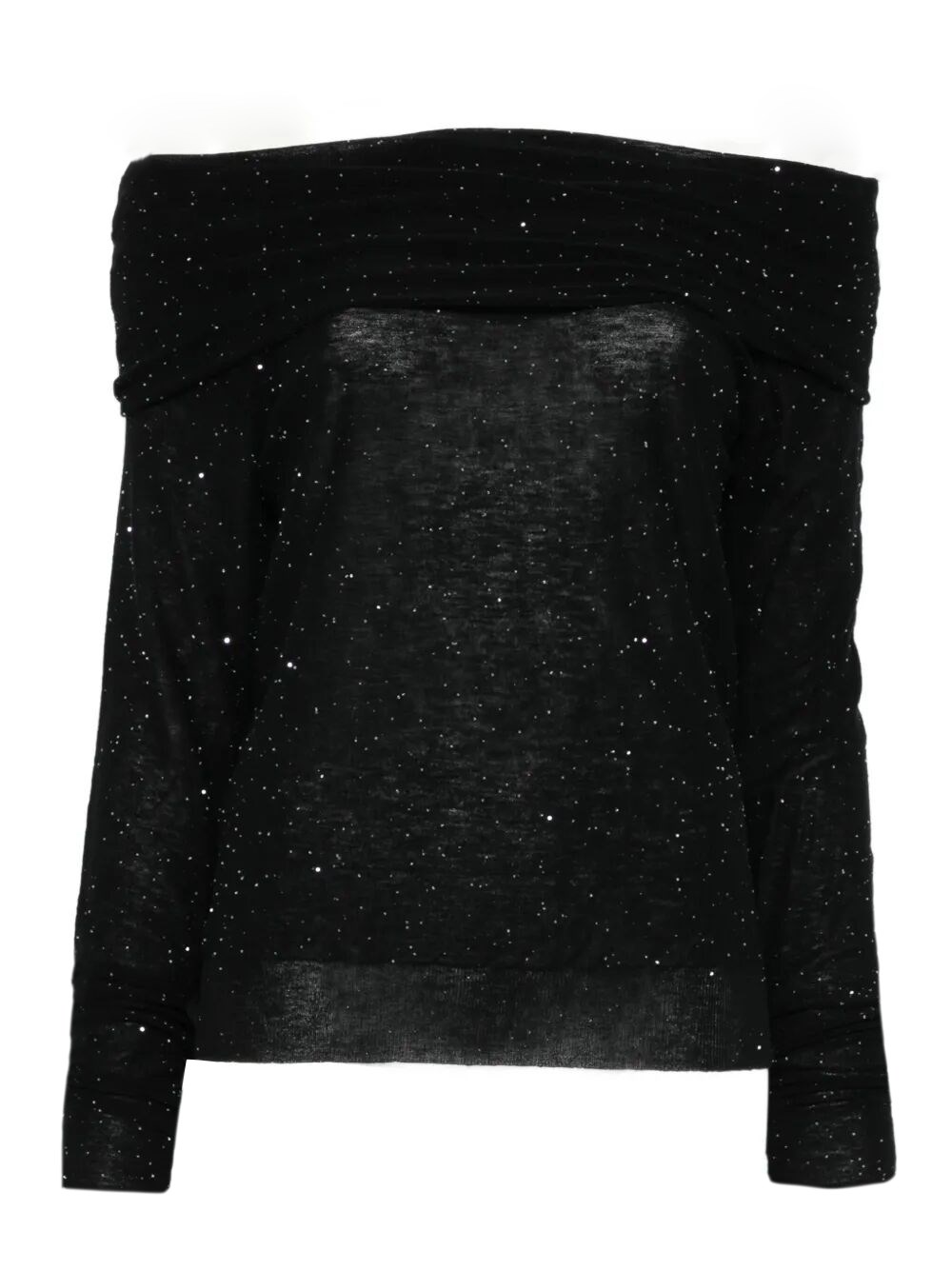Roberto Collina Micro Sequins Off-shoulders Sweater Clothing In Black