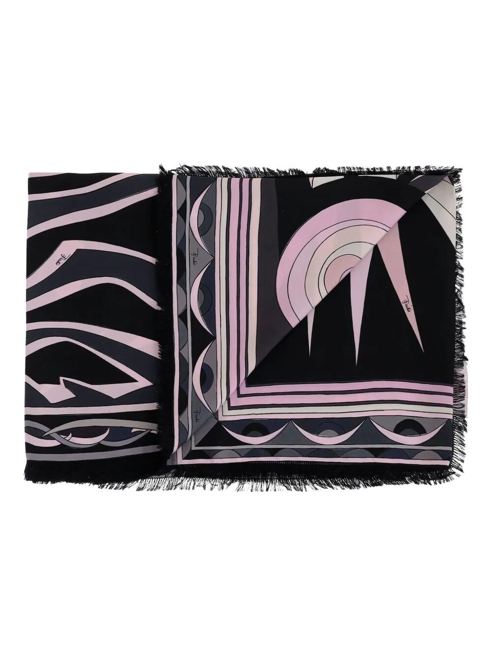 Pucci Geometric-print Frayed Scarf Accessories In Black