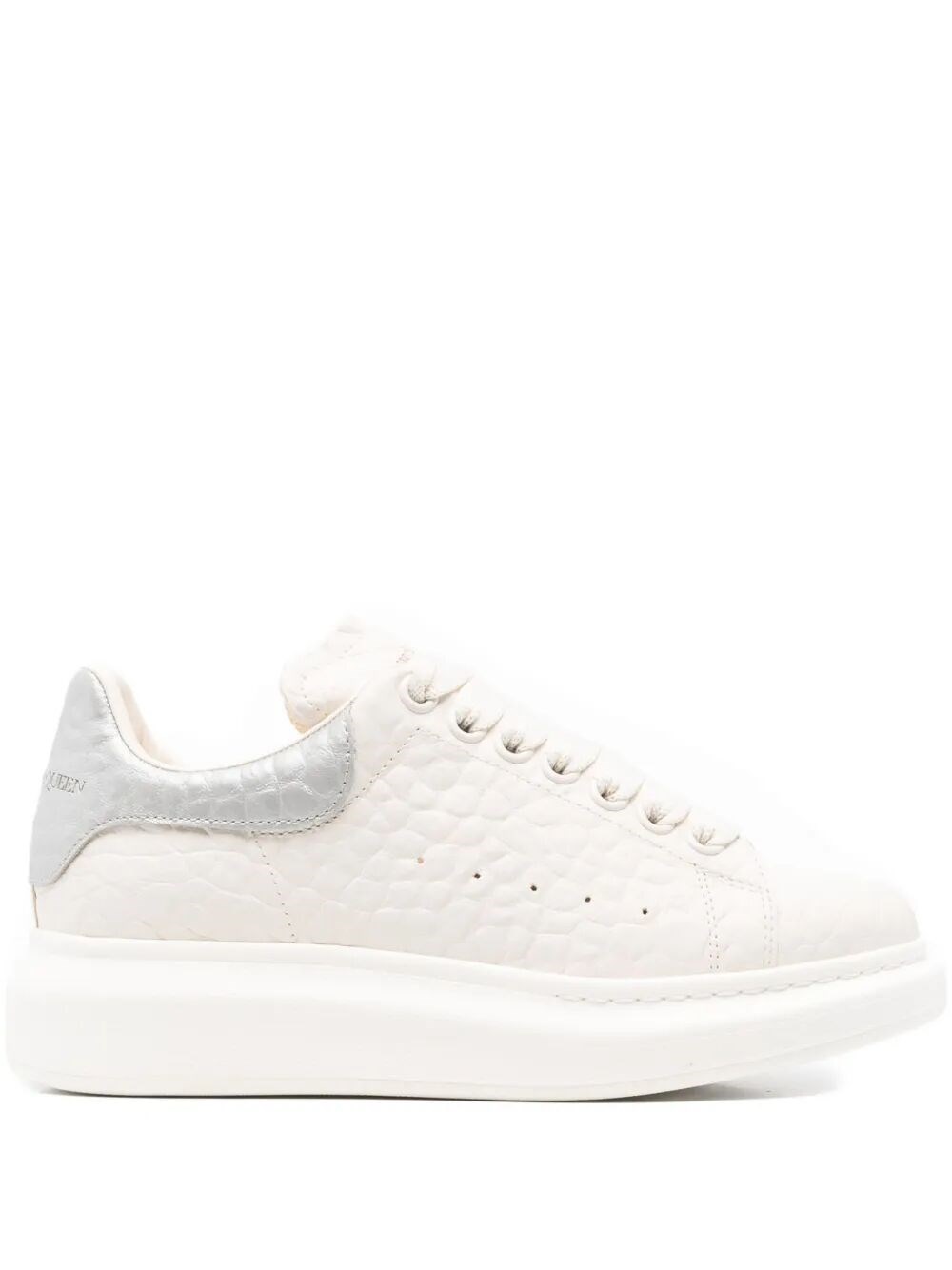 Alexander Mcqueen Oversized Sneakers With Textured Silver Heel Tab Shoes In White