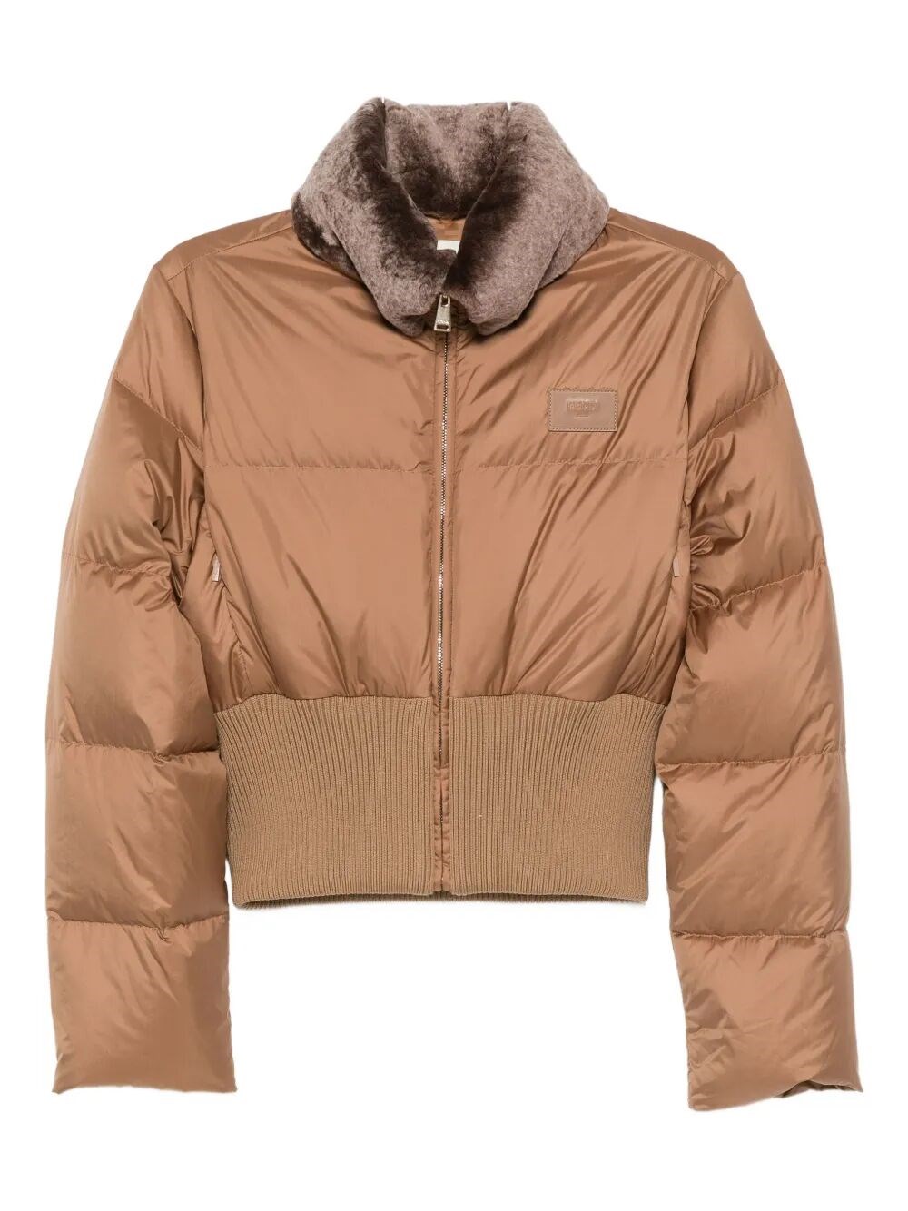 Fendi Short Padded Down Jacket With Shearling Collar Clothing In Brown