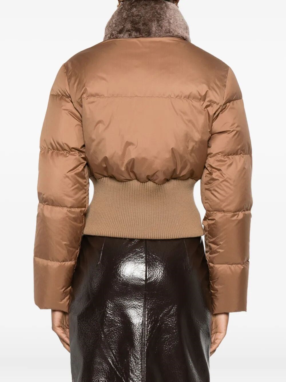 SHORT PADDED DOWN JACKET WITH SHEARLING COLLAR