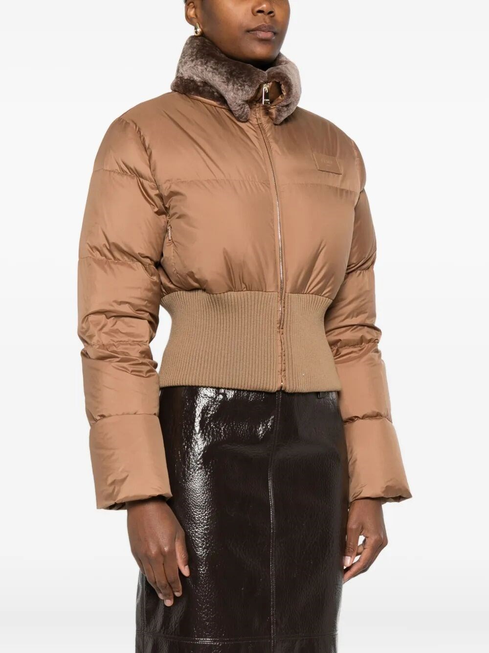 SHORT PADDED DOWN JACKET WITH SHEARLING COLLAR