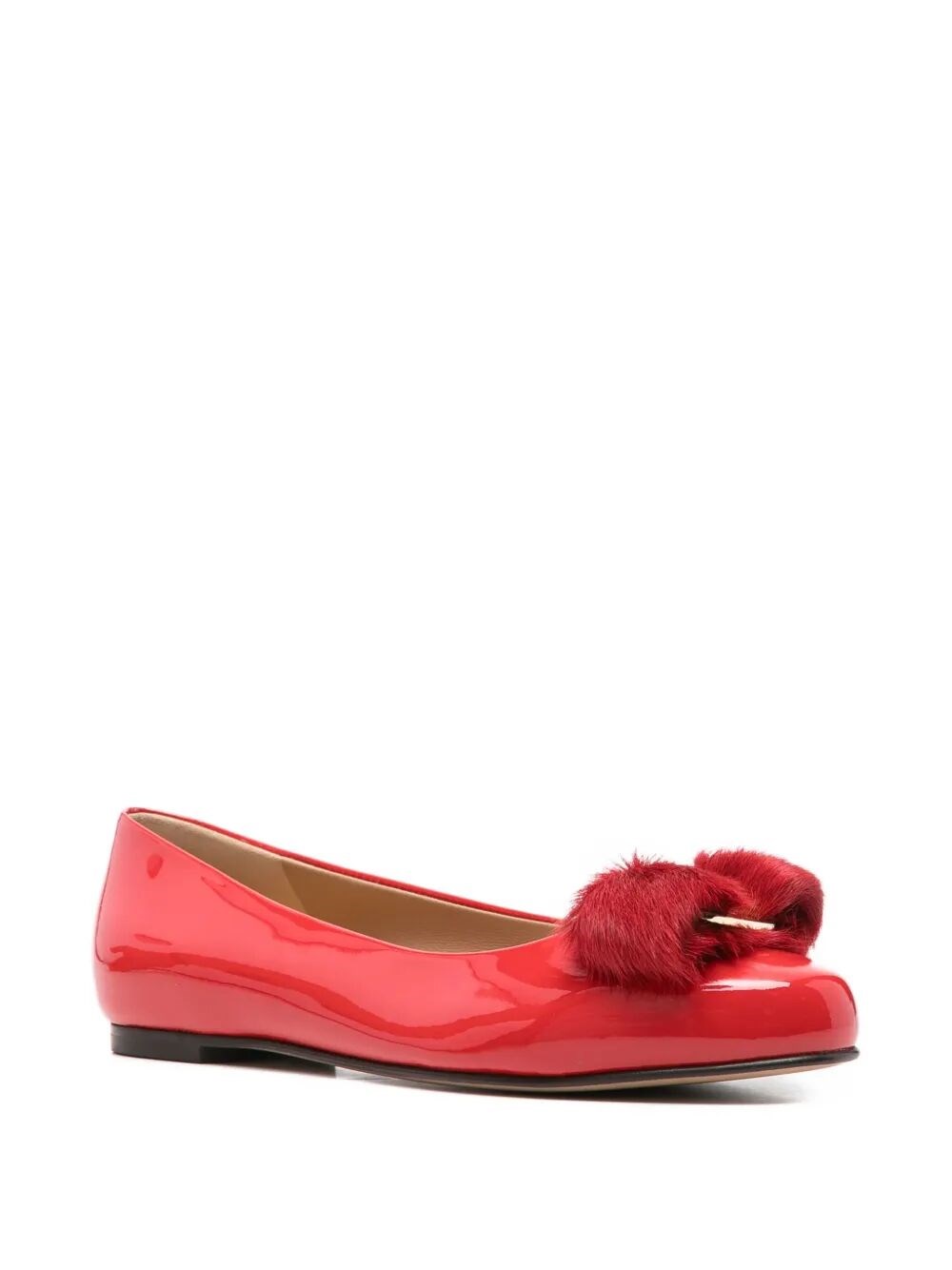 VARINA FUR PATENT LEATHER BALLET FLATS