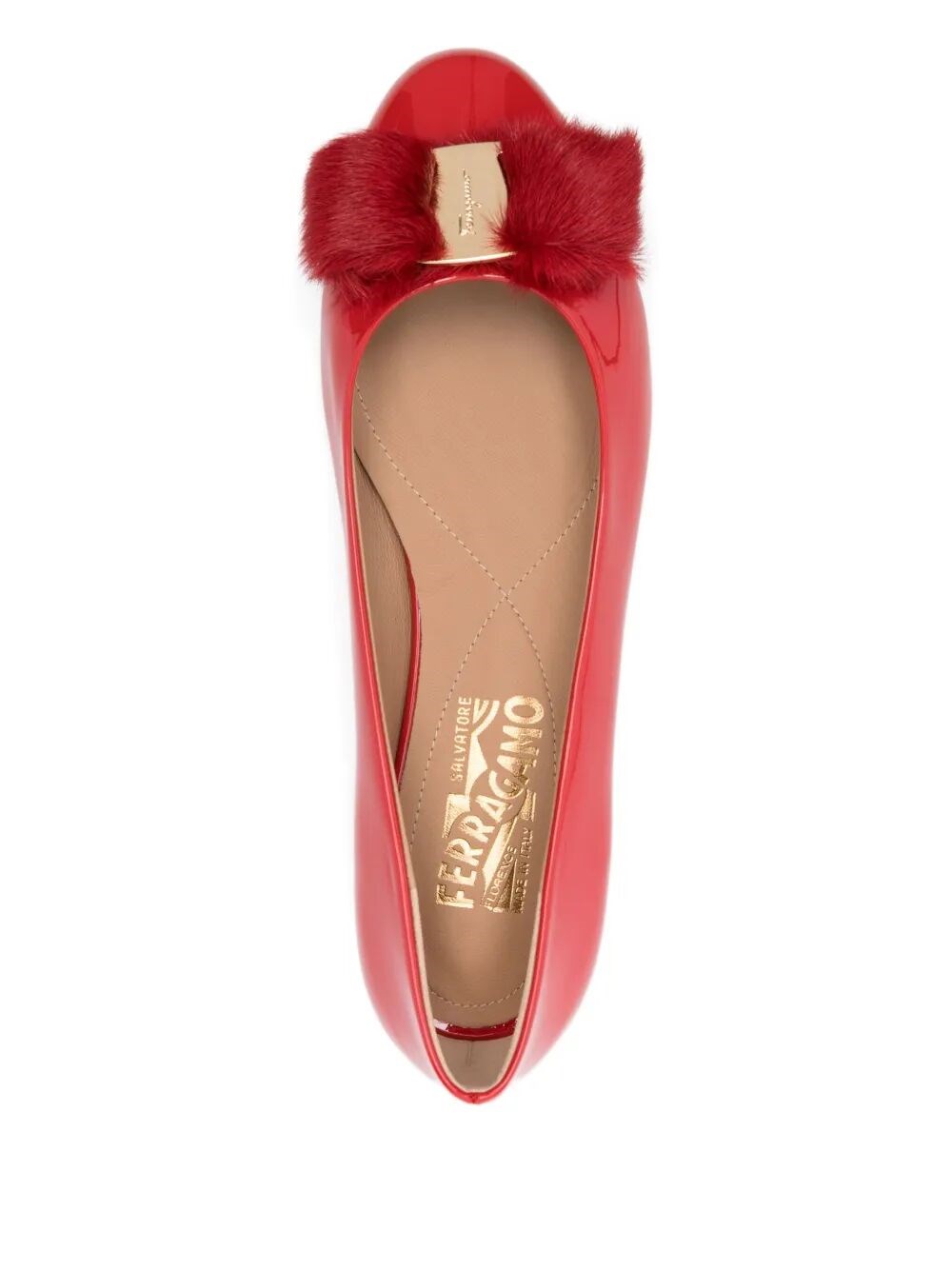 VARINA FUR PATENT LEATHER BALLET FLATS