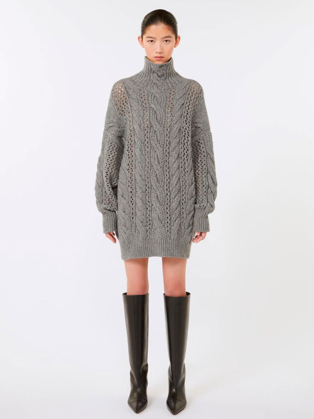 OVERSIZED CABLE-KNIT WOOL BLEND SWEATER