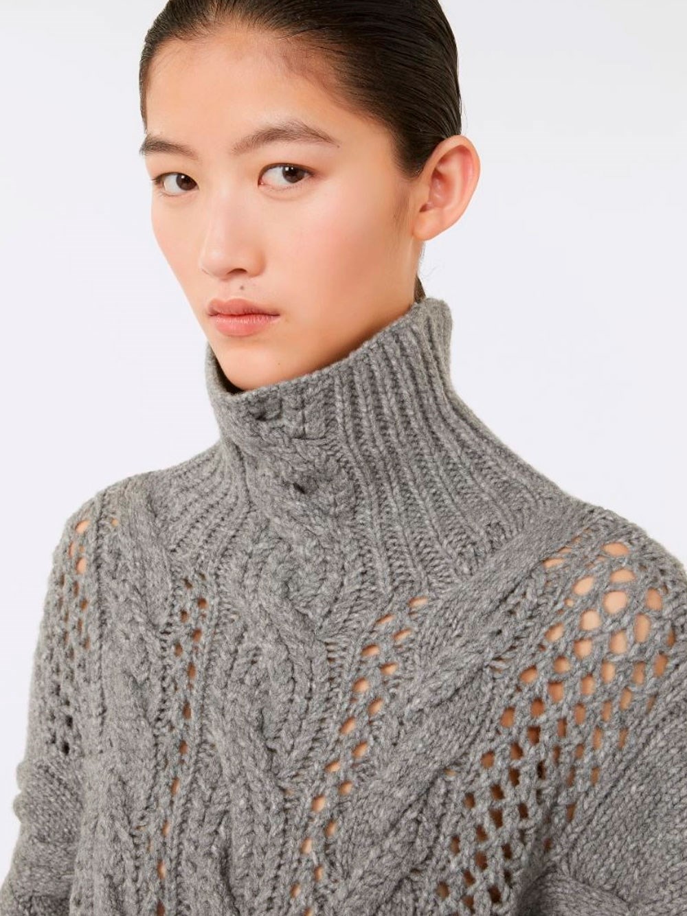 OVERSIZED CABLE-KNIT WOOL BLEND SWEATER