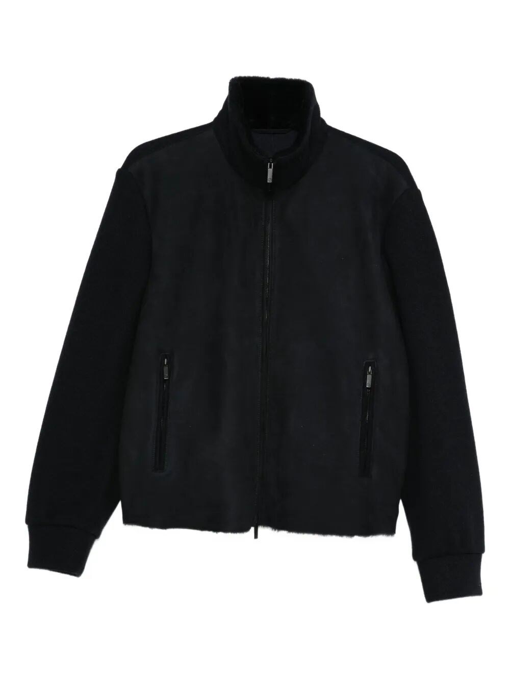 Giorgio Armani High-neck Bluson Jacket With Shearling Details Clothing In Black