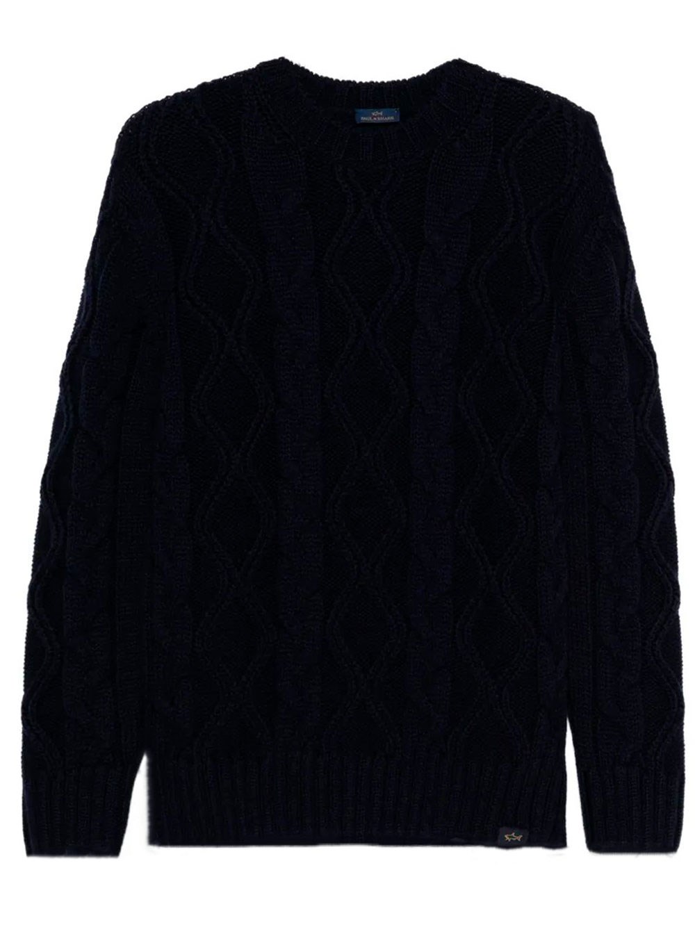 Paul & Shark Cable Knit Crewneck Wool Sweater Clothing In Black