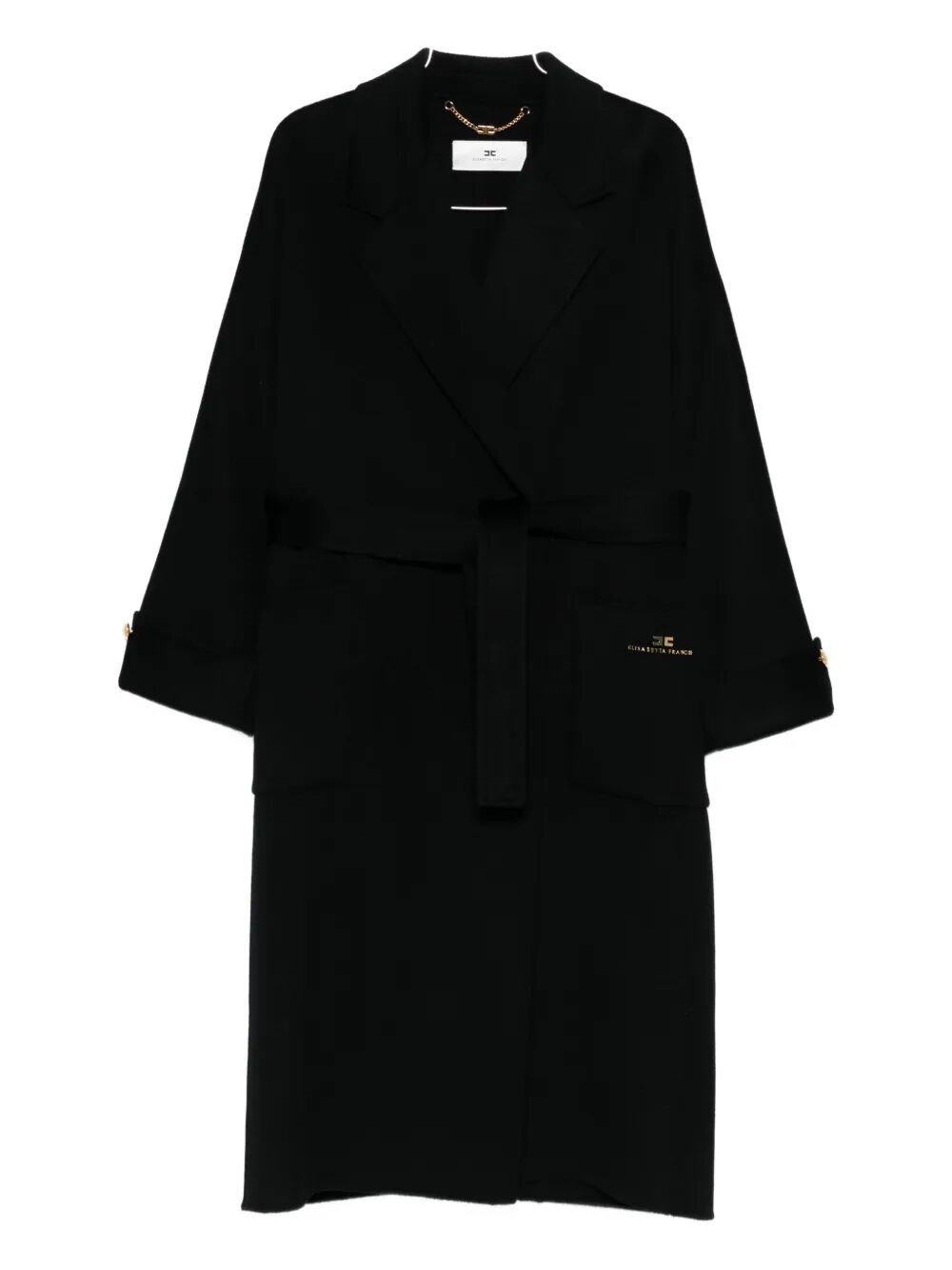 Elisabetta Franchi Wrap Coat In Double Wool Blend Cloth In Black
