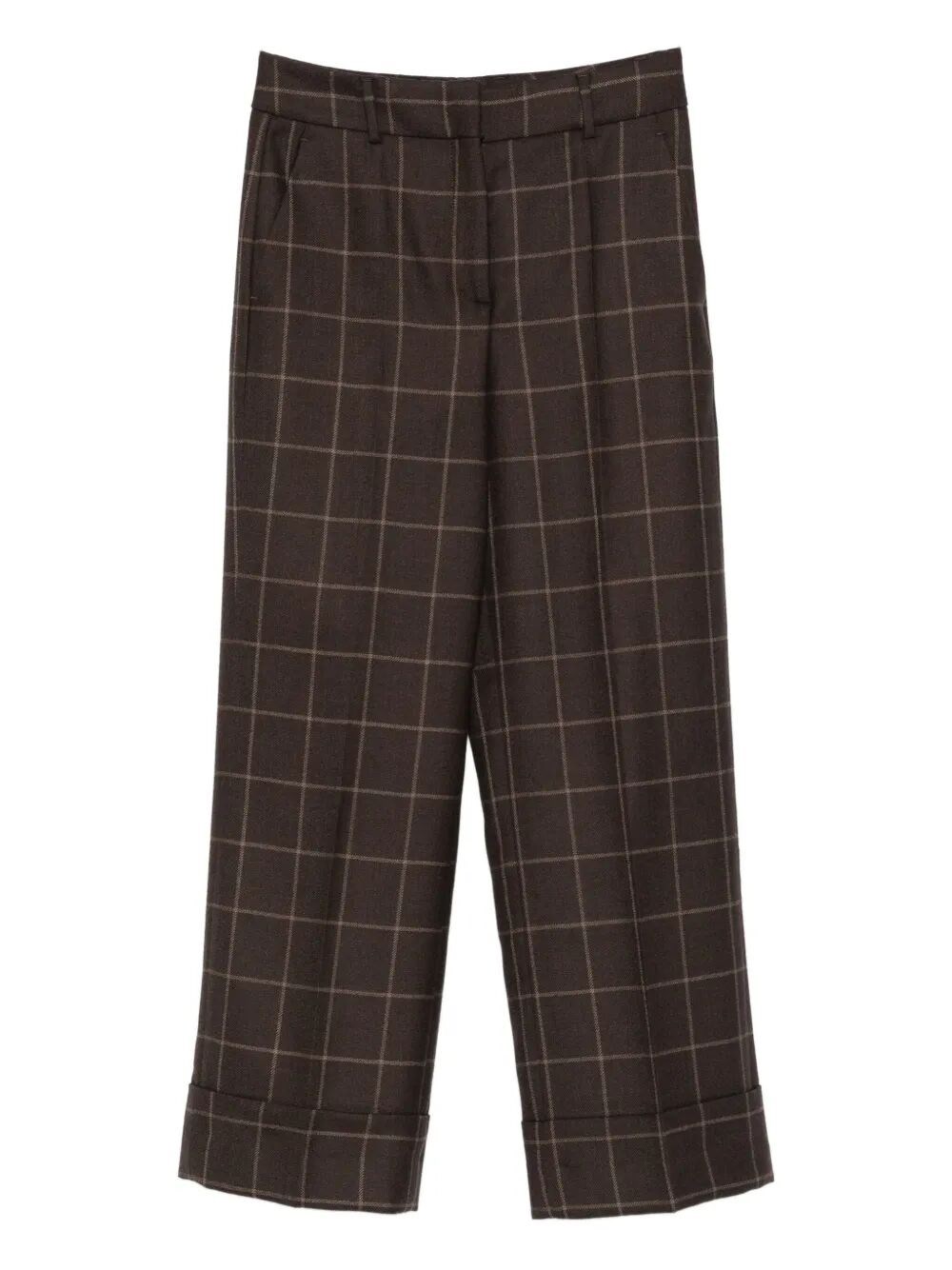 CHECK-PRINT WOOL TROUSERS