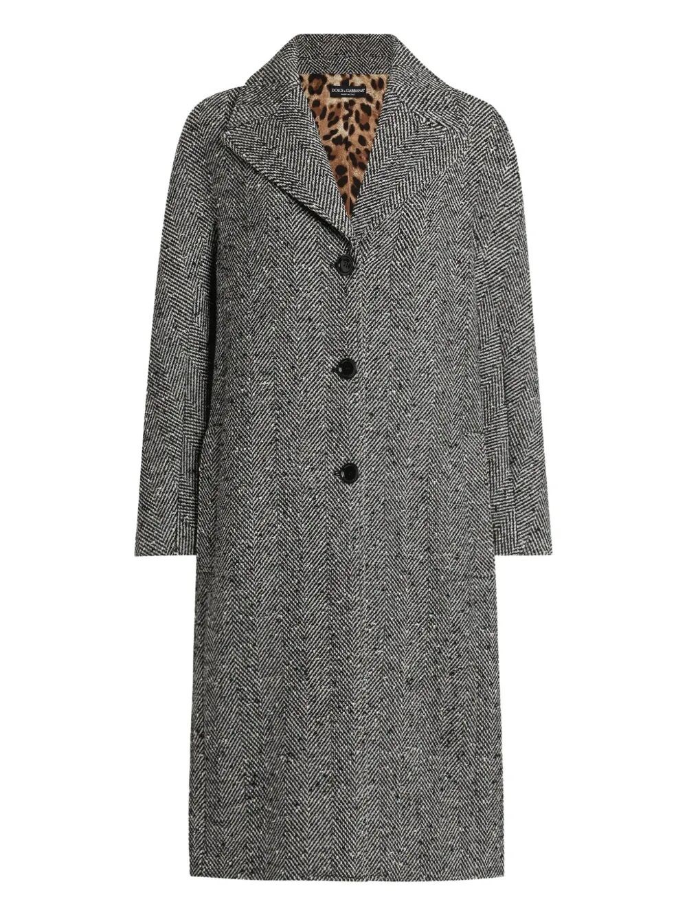 Dolce & Gabbana Long Chevron Coat Clothing In Gray