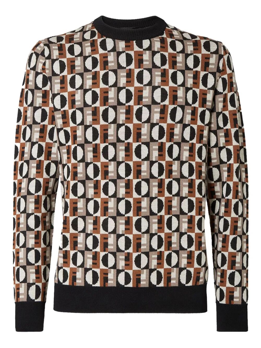 Fendi Crew Neck Sweater Geometric Design In Multi