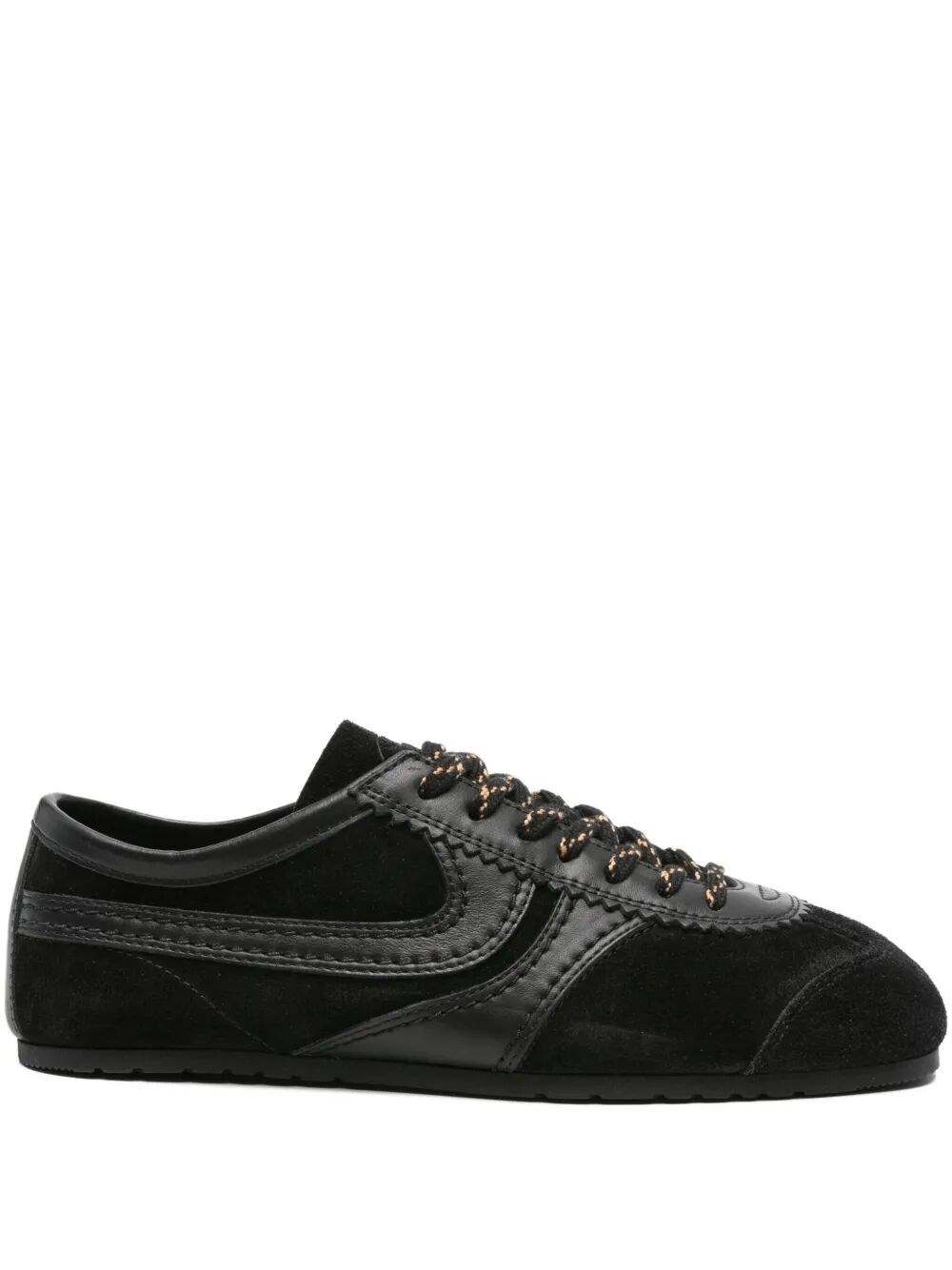 Dries Van Noten Suede Texture Sneakers Featuring Contrast Stitching In Black