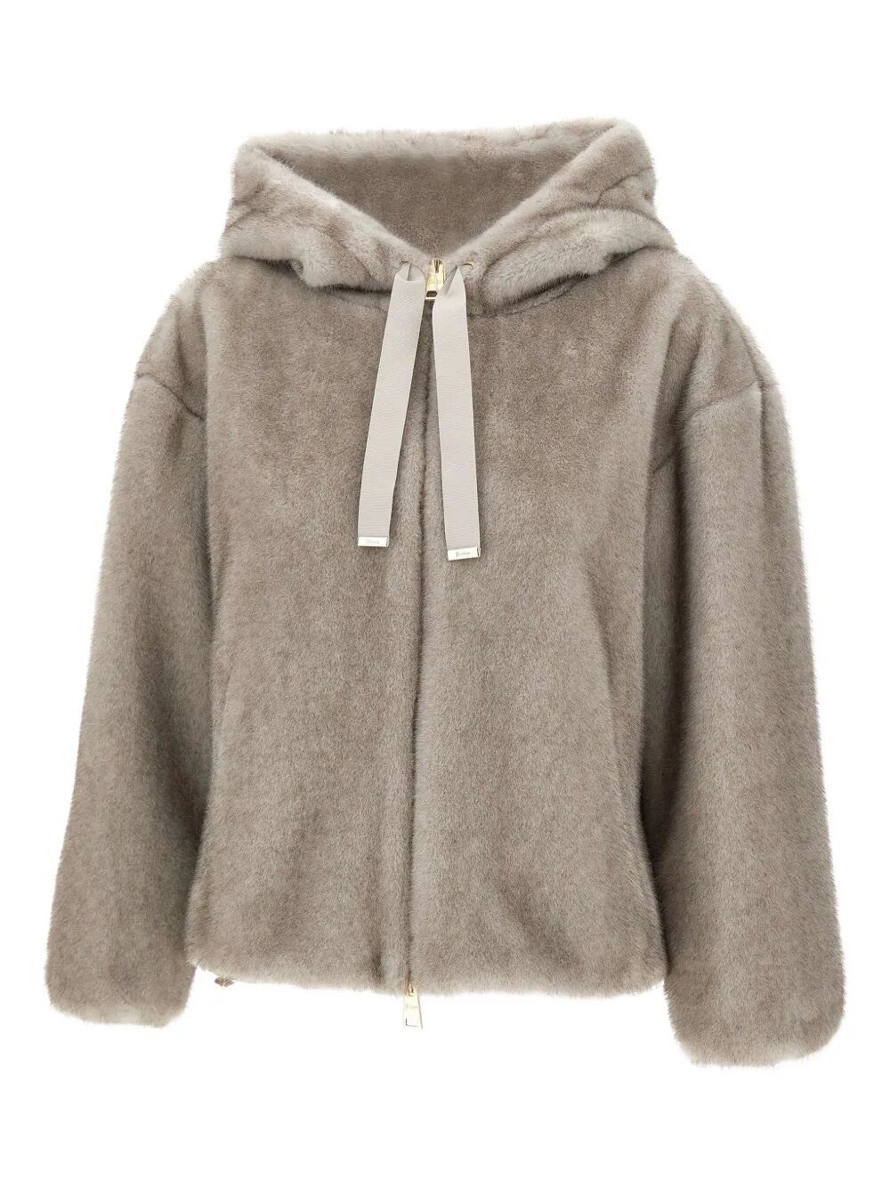 Herno Relaxed-fit Grey Jacket With Plush Texture And Hood In Gray