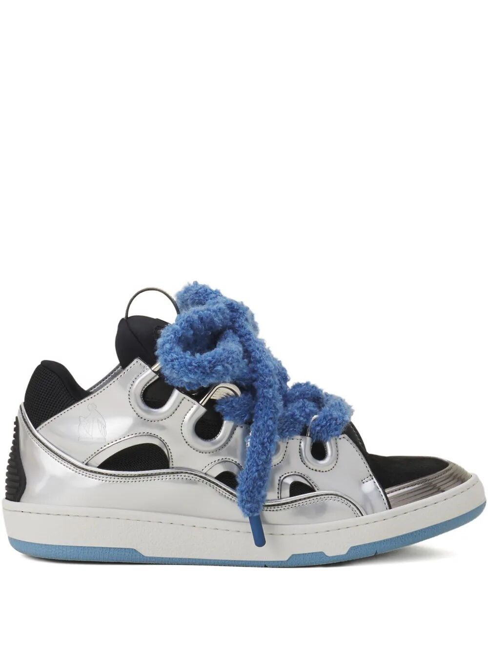 Lanvin Curb Metallic Leather Sneakers With Mesh Laces Shoes In Gray
