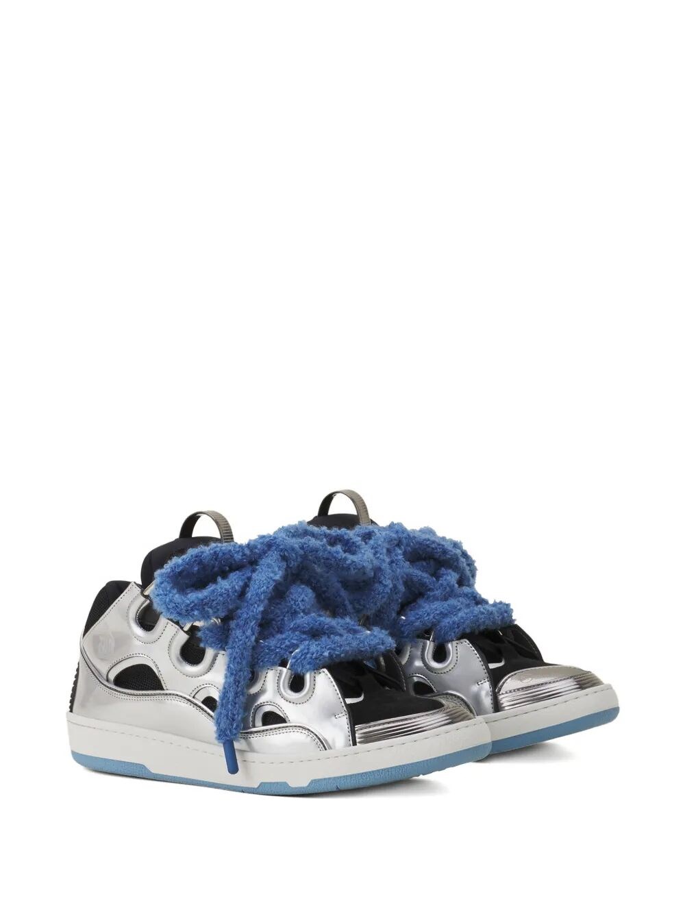 CURB METALLIC LEATHER SNEAKERS WITH MESH LACES