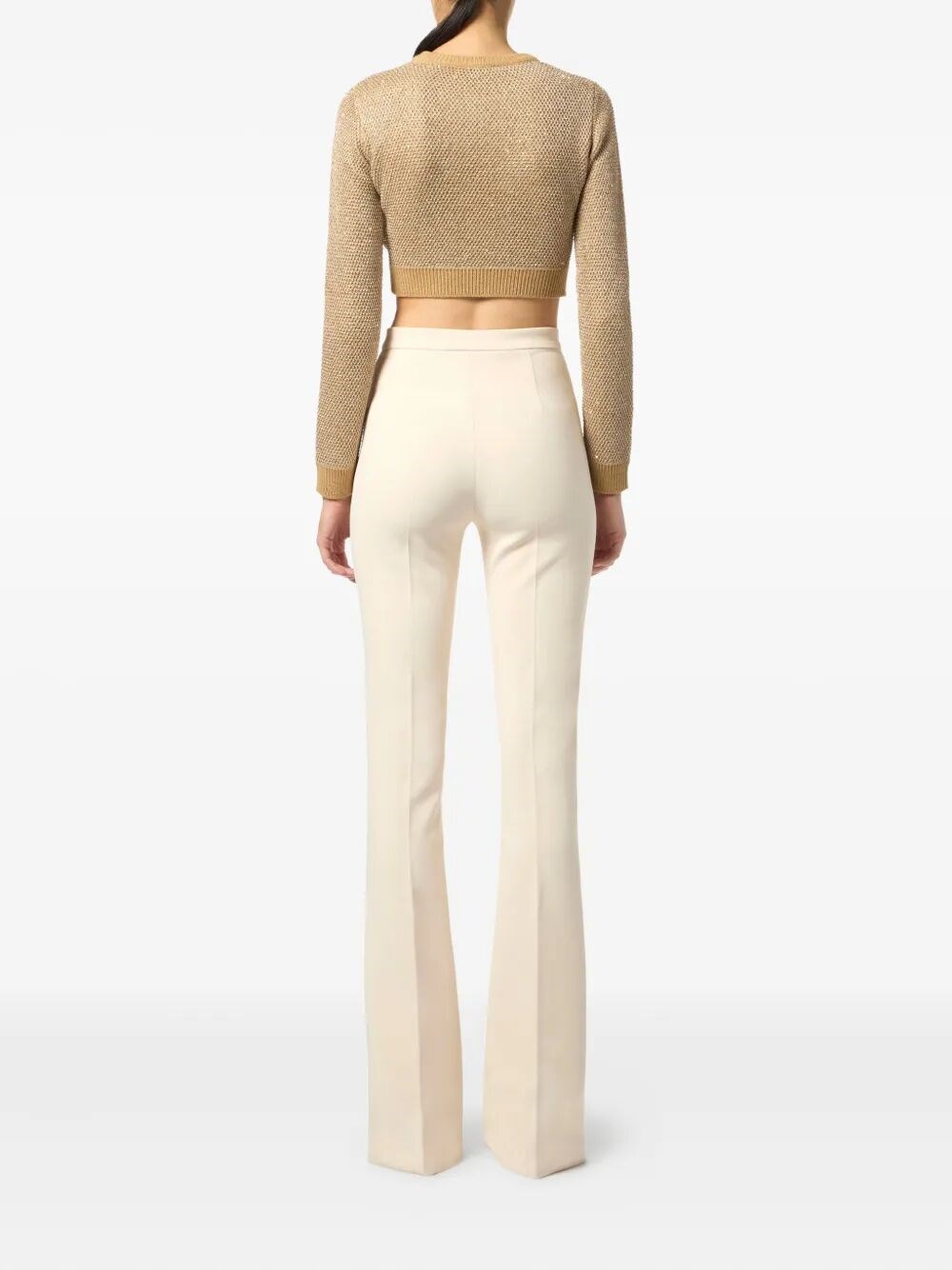 KNITTED LONG-SLEEVED CROPPED TOP WITH SEQUINS