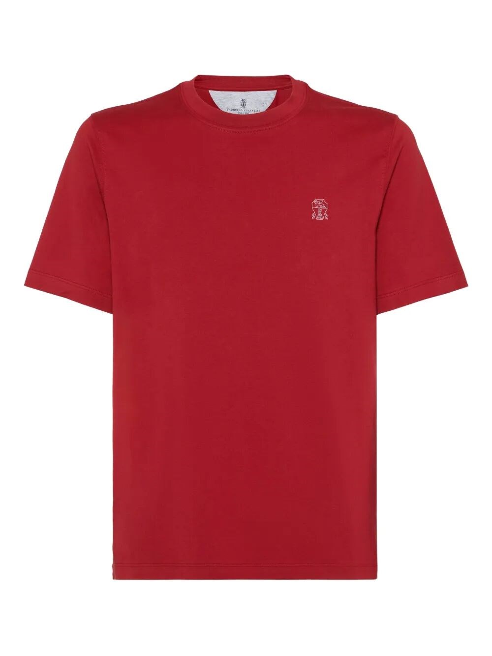 Brunello Cucinelli Cotton Jersey Crew Neck T-shirt With Logo Clothing In Red