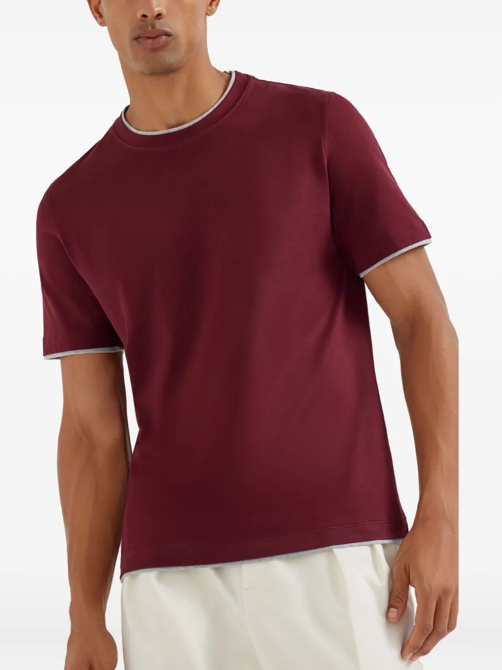 COTTON JERSEY CREW NECK T-SHIRT WITH FAUX-LAYERING
