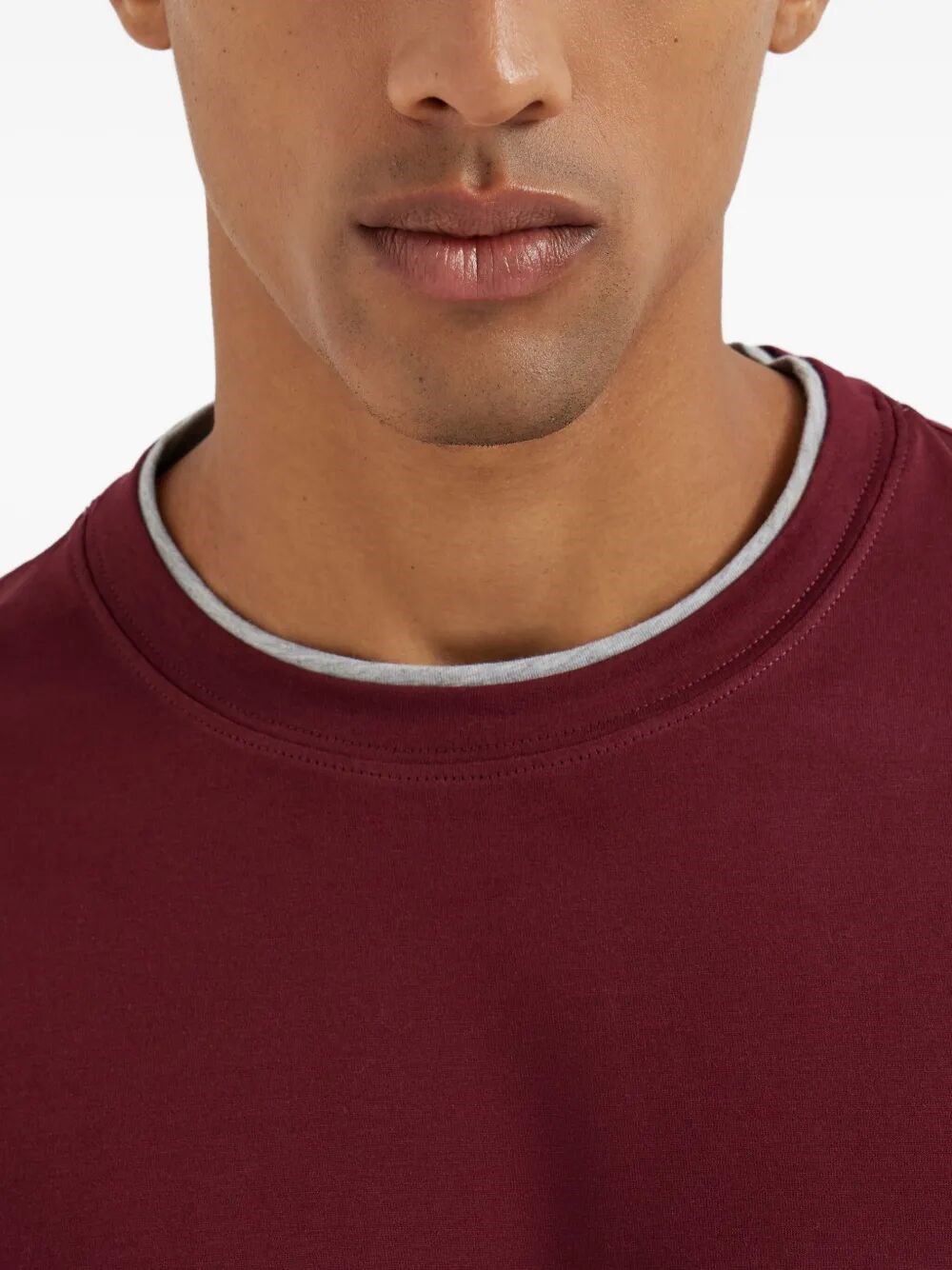 COTTON JERSEY CREW NECK T-SHIRT WITH FAUX-LAYERING