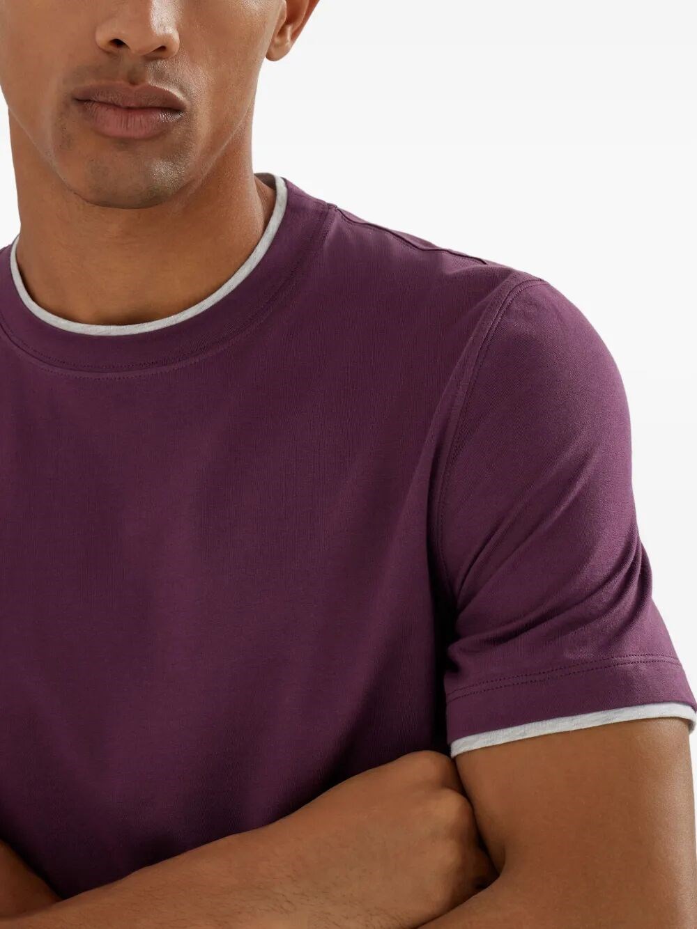COTTON JERSEY CREW NECK T-SHIRT WITH FAUX-LAYERING