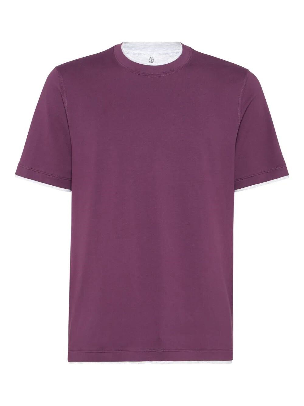 Brunello Cucinelli Cotton Jersey Crew Neck T-shirt With Faux-layering Clothing In Purple