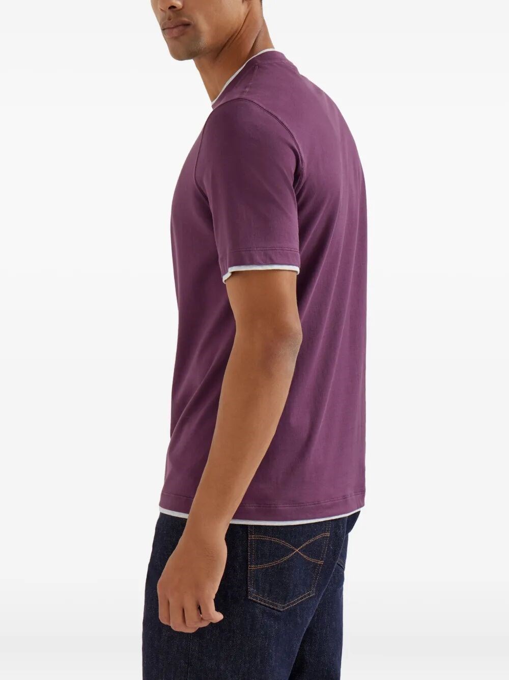 COTTON JERSEY CREW NECK T-SHIRT WITH FAUX-LAYERING