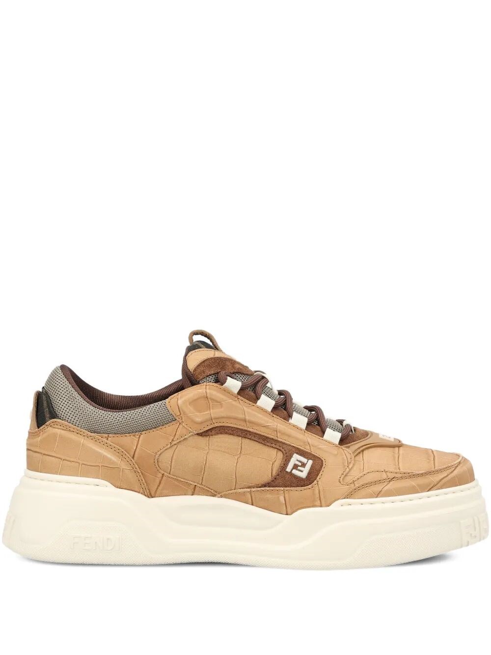 Fendi Crocodile-print Leather Force Sneakers Shoes In Multi