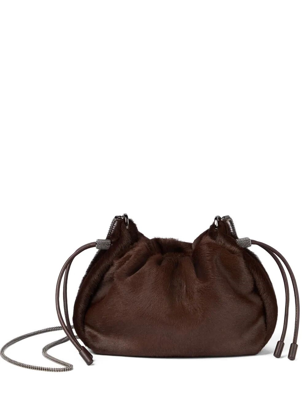 Brunello Cucinelli Mellow Mini Bucket In Calf Hair With Precious Chain Bags In Brown