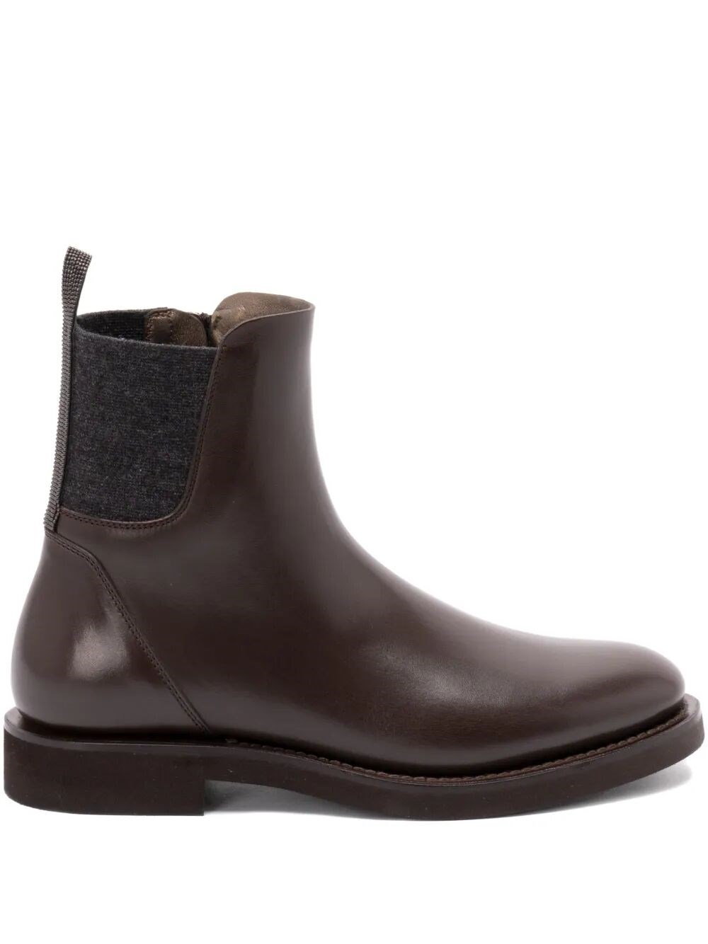 Brunello Cucinelli Matt Leather Chlesea Boots With Shiny Detail Shoes In Brown