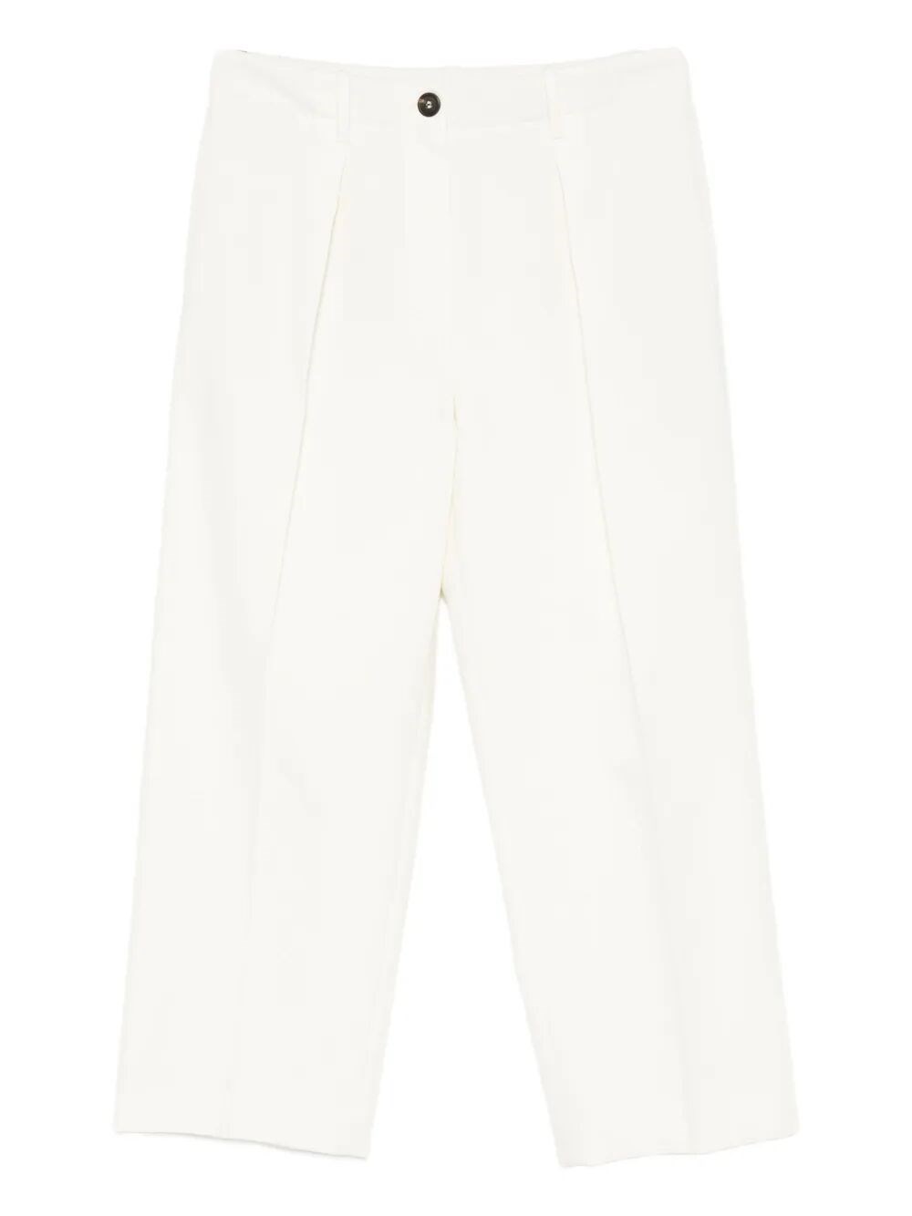 Brunello Cucinelli Cotton Blend Pleated Cropped Trousers Clothing In White