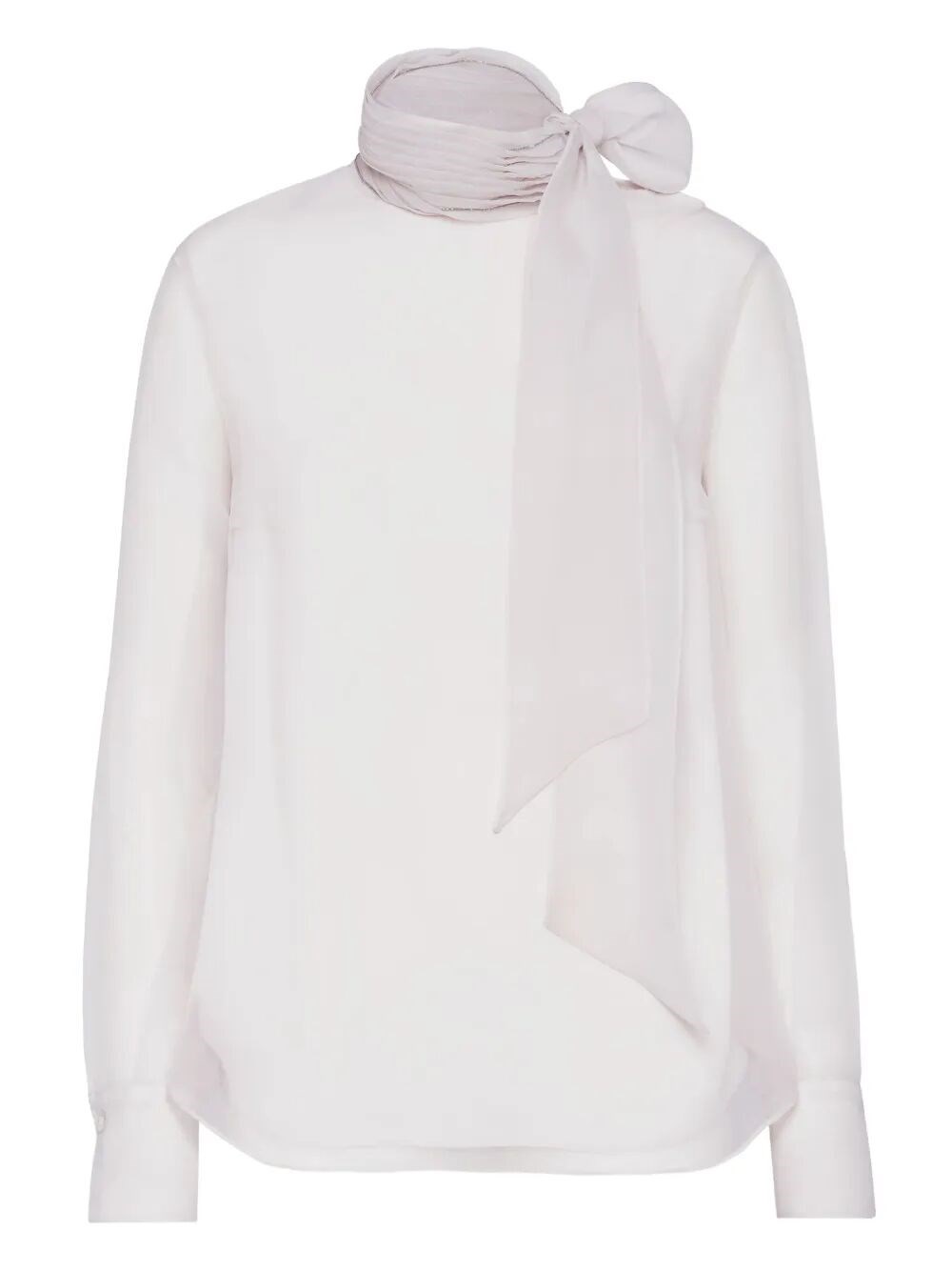 Brunello Cucinelli Crispy Silk Pussybow Blouse With Beads Clothing In White