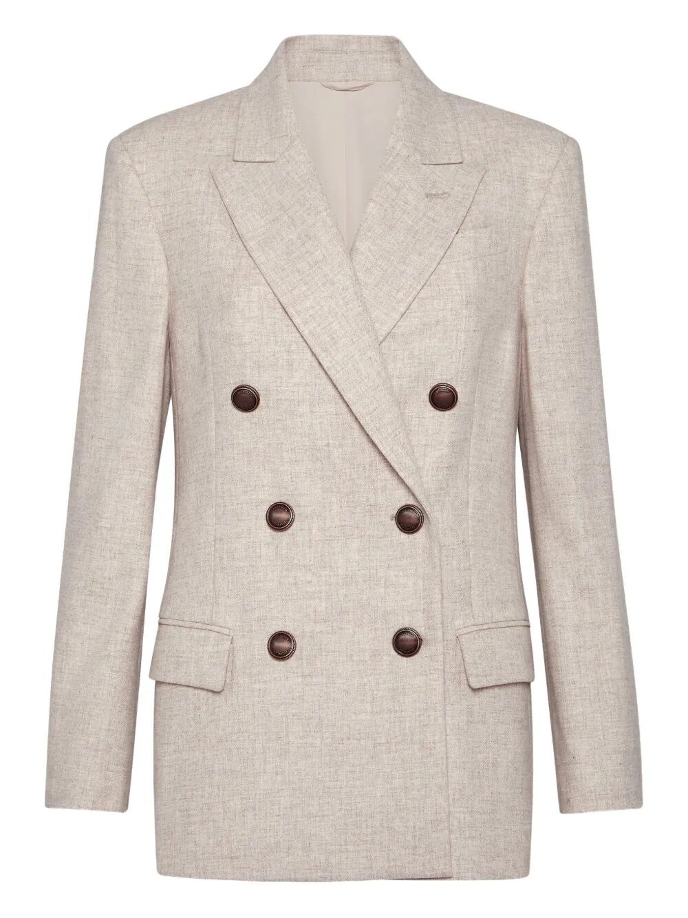 Brunello Cucinelli Virgin Wool And Cashmere Twill Flannel Blazer With Monili Clothing In Neutral