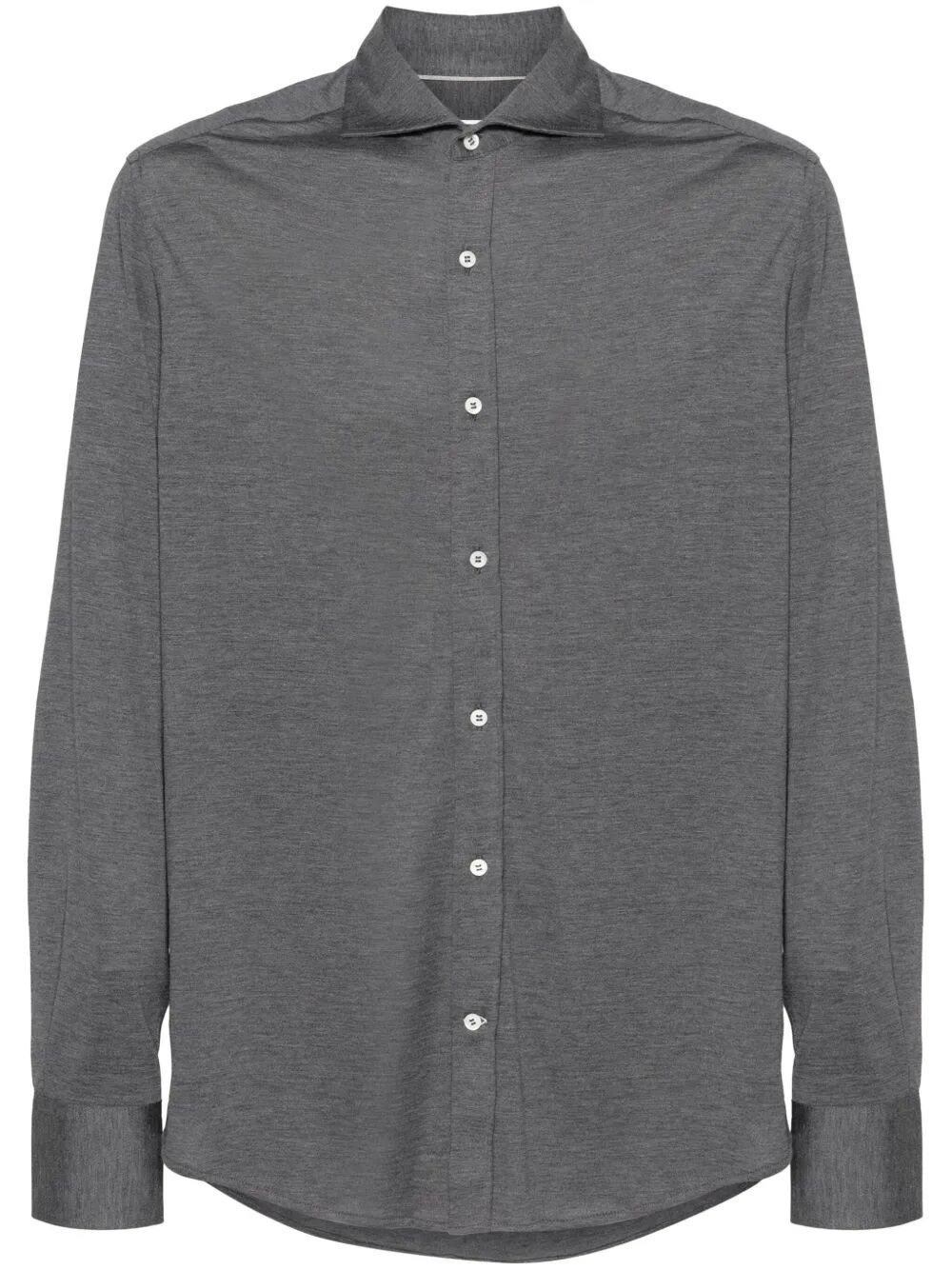 Brunello Cucinelli Silk And Cotton Lightweight Jersey Shirt With Spead Collar Clothing In Gray