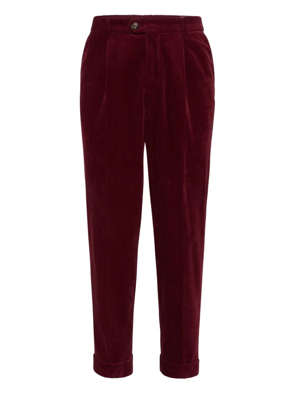 Brunello Cucinelli Garment-dyed Leisure Fit Trousers In Cotton Corduroy With Pleat Clothing In Red